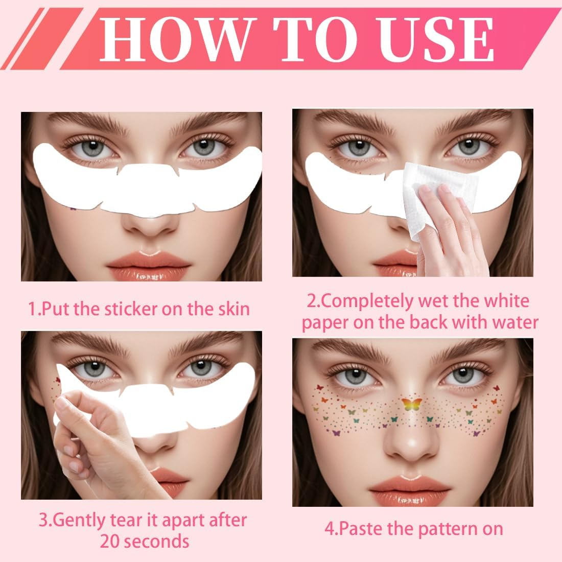 GXGM Pack of 6 Freckles Temporary Tattoos Butterfly Stickers, Rainbow Face Freckle Patch, Suitable for Rainbow Festival, Halloween, Decorative Gifts image number 4