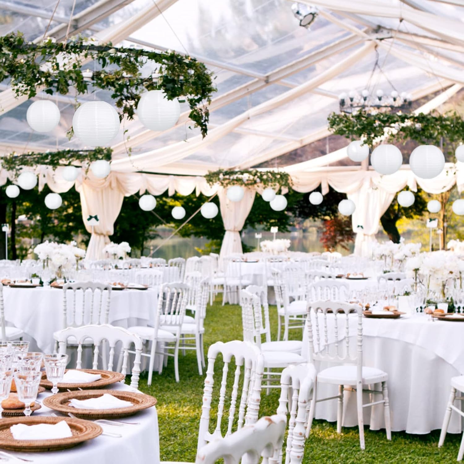 20Pcs White Paper Lanterns Chinese Hanging Paper Lanterns Mix Size Decorative Party Lanterns for Wedding Birthday Halloween Party DIY, 4 Size(15-20-25-30Cm)