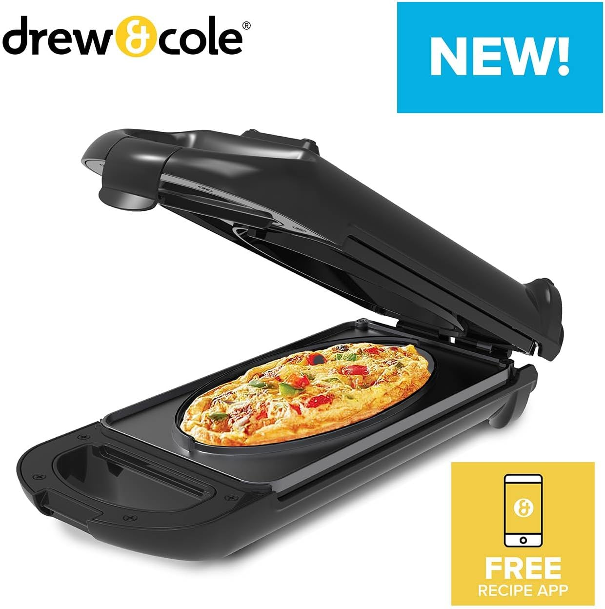 Drew&Cole 5 Minute Cleverchef 700W Non-Stick Multicooker Great for Steaks, Omelettes, Toasties, Pizzas & Dessert Maker Quick Meals Cool-Touch Handle & Auto Temp Sensor (Black) image number 5