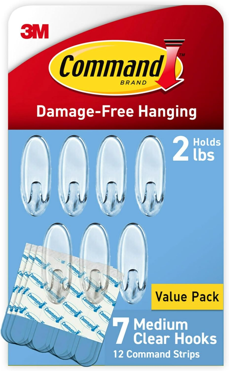 Command Medium Clear Oval Value Pack, 7 Hooks and 12 Strips, CL091-7NA