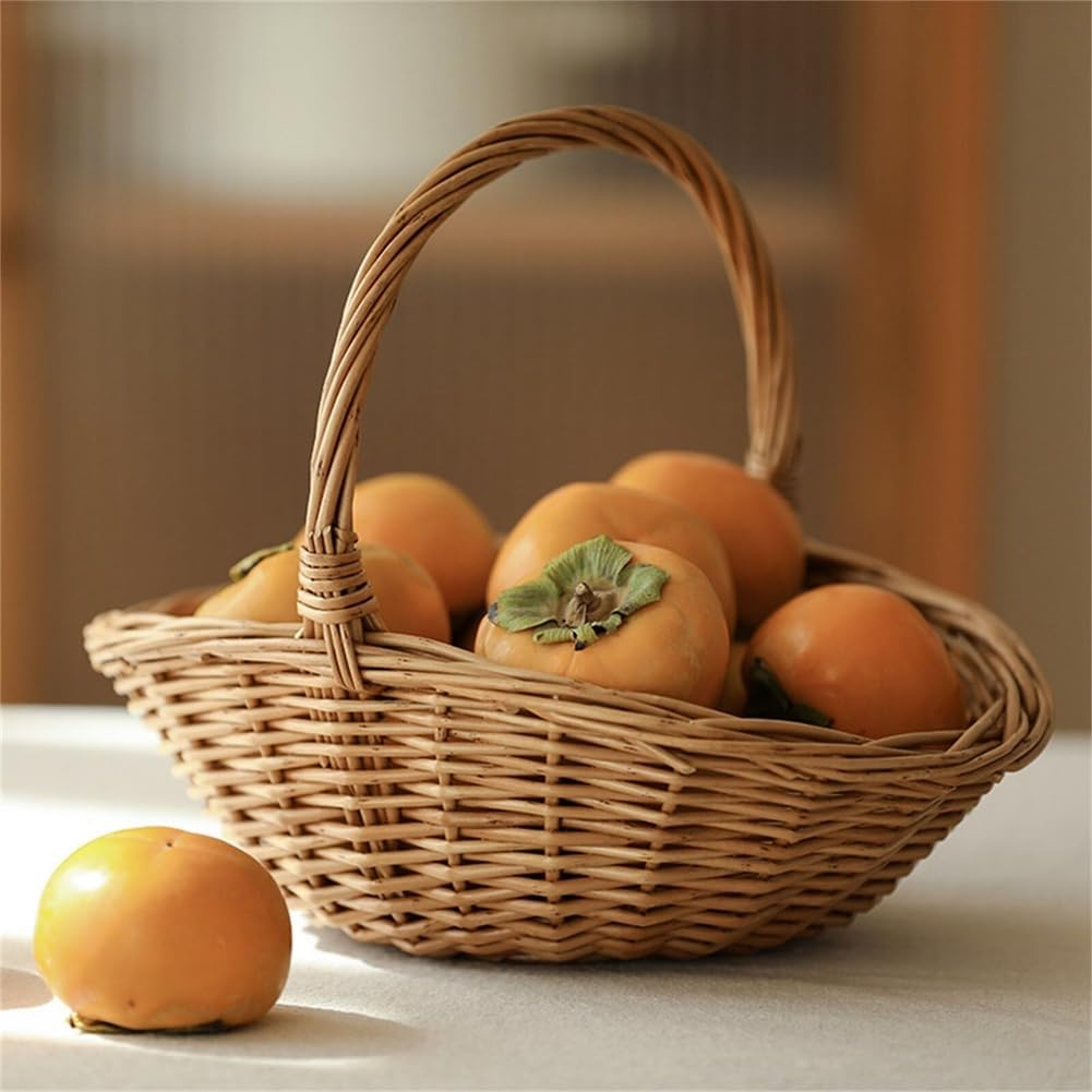 Wicker Basket Wicker Storage Basket with Handle, Gift Hamper Basket, Picnic Baskets, Kitchen Basket Large image number 4