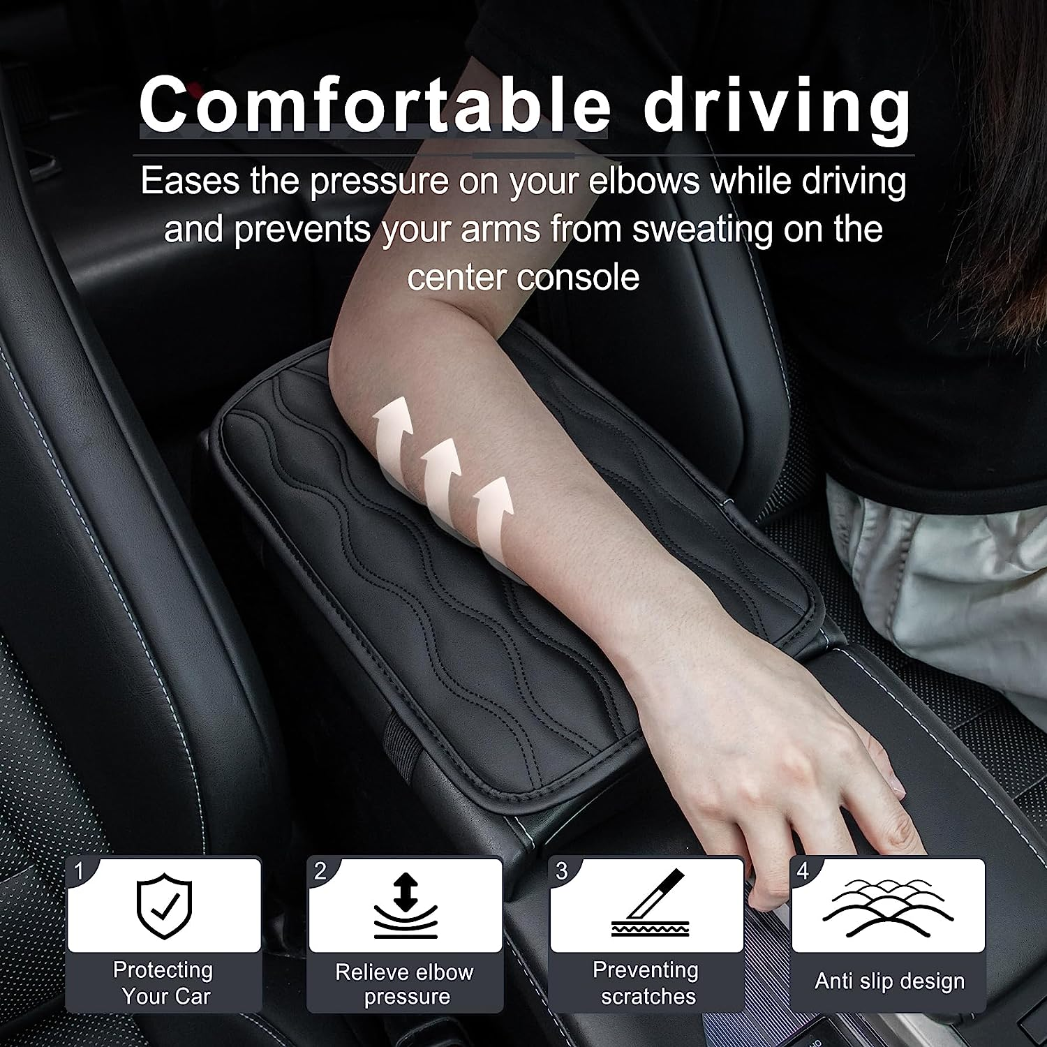 Amiss Auto Center Console Pad, Universal Waterproof Armrest Seat Box Cover, Car Interior Accessories, Leather Auto Armrest Cover Protector for Most Vehicle, SUV, Truck (Black) - Beige2 image number 2