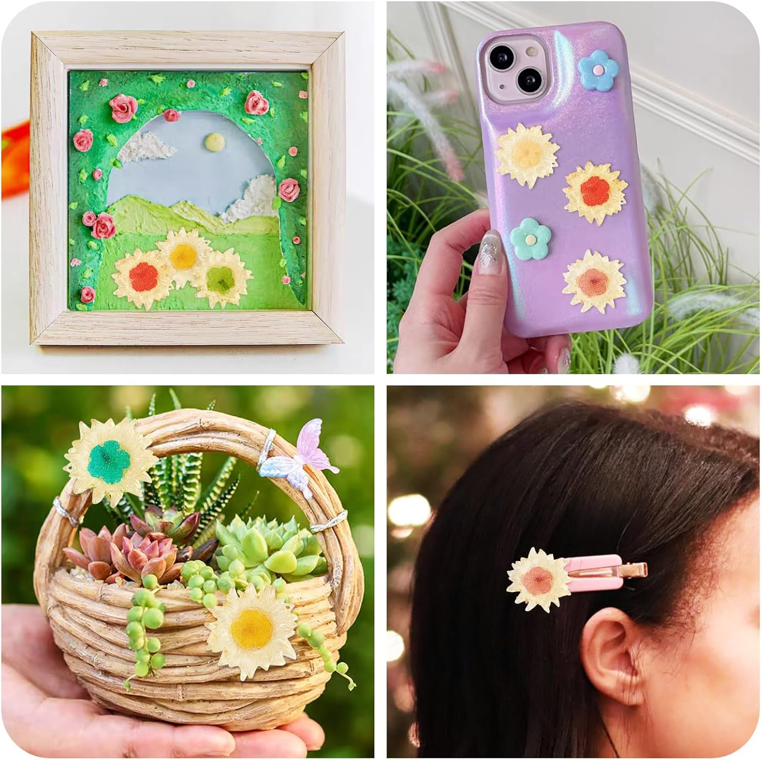 Crafans Sunflower Cabochons Resin Translucent Colorful Sunflower Daisy Cabochons Flat Flowers Embellishments for DIY Jewelry Making Scrapbooking 14Pcs - 7 Colors: Sunflower image number 4