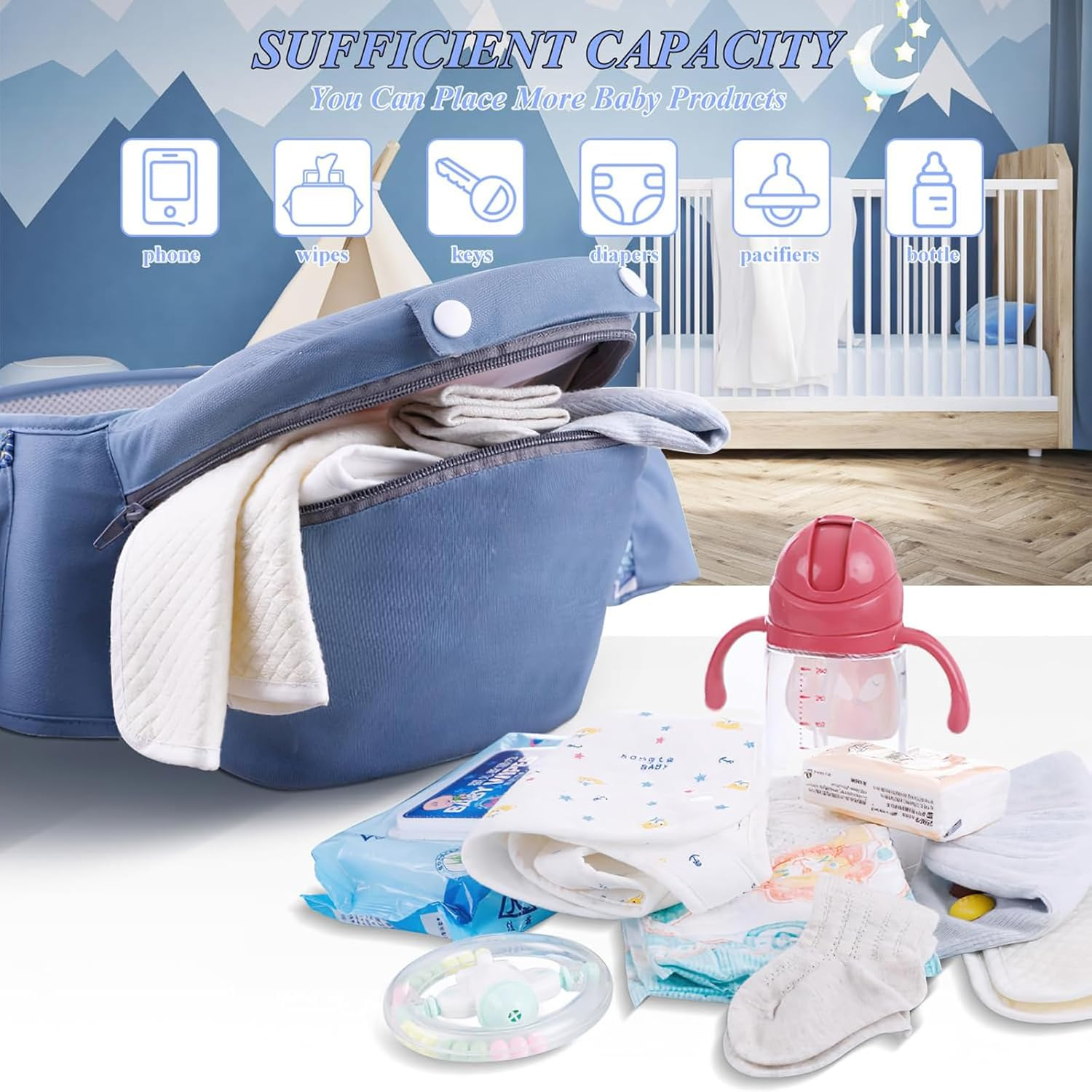 Heyinova Baby Carrier,Baby Carrier with Hip Seat,Adjustable Baby Holder Carrier with Back Pad Removable, for Newborn to Toddler,6-In-1 Ways to Carry,All Seasons and All Position image number 6