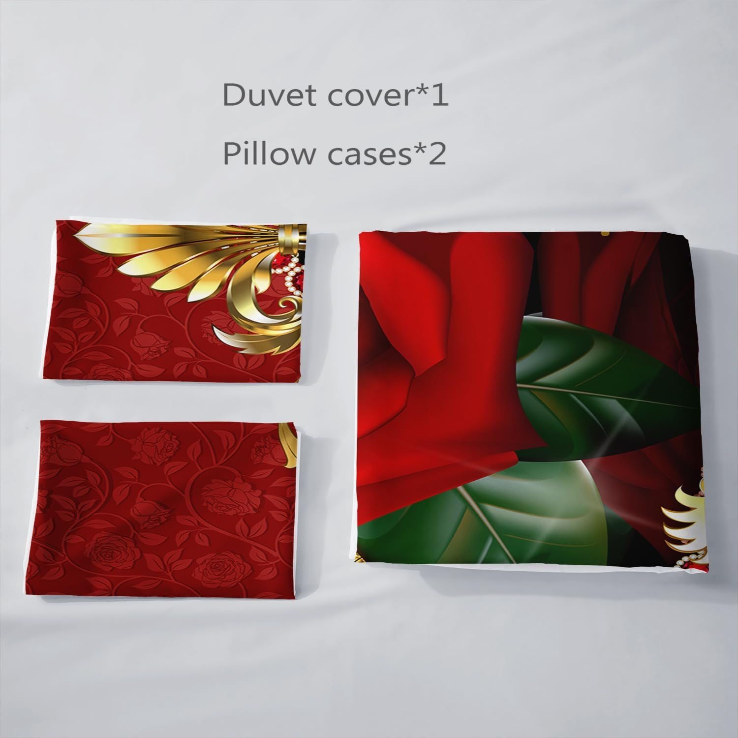 AILONEN Red Rose Duvet Cover King Size, 3D Oil Red Rose Bedding Set for Girls,Romantic Flower Comforter Cover,1 Quilt Cover 2 Pillowcases 3 Piece,Soft Microfibre image number 2
