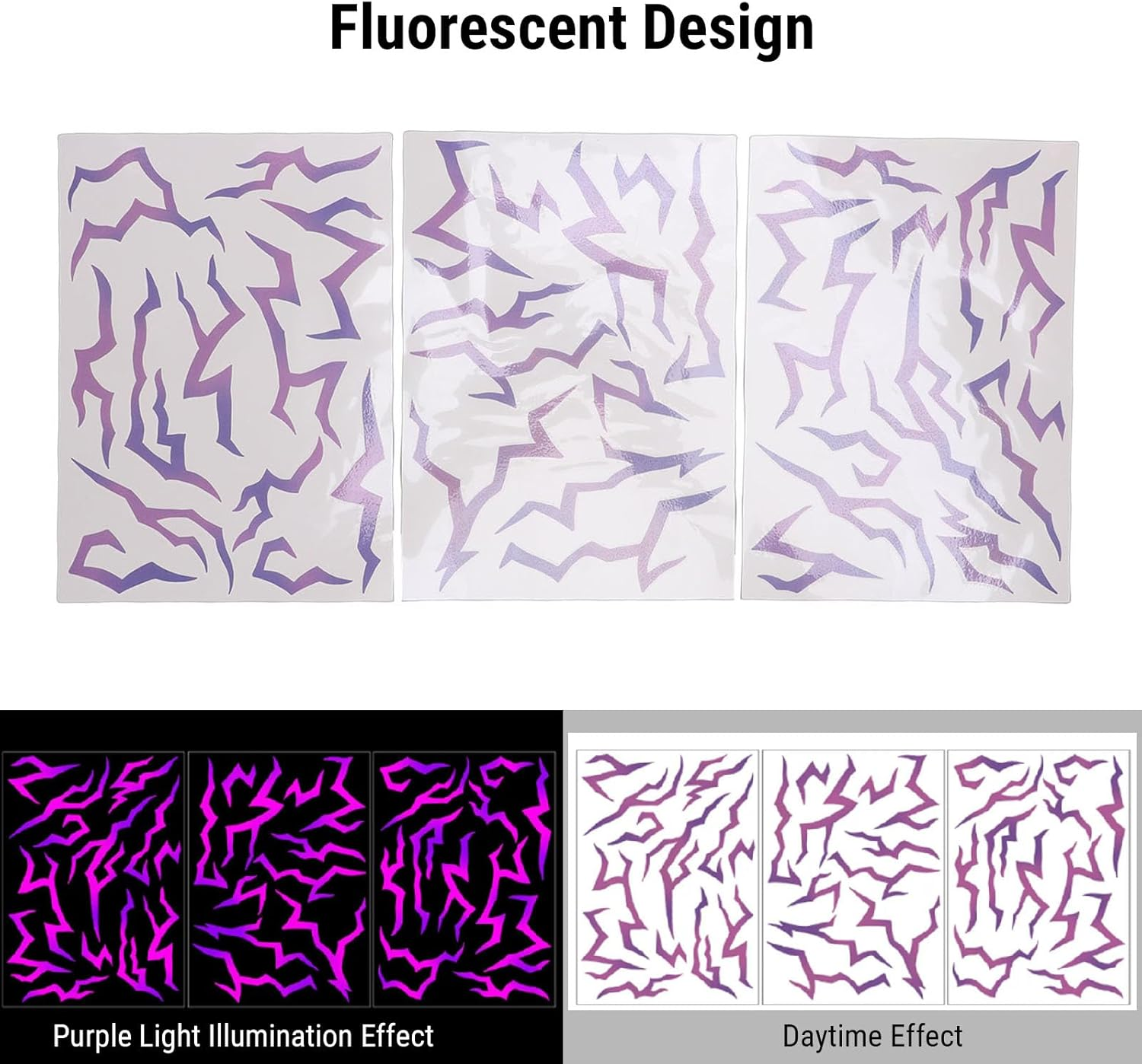 SENECESLI 3PCS Temporary Tattoos, Realistic Heat Transfer Version Tattoo for Hunters, Movie Anime Cosplay Stickers Prop for Party Makeup Dance Music Festivals Fluorescent Gradient Purple