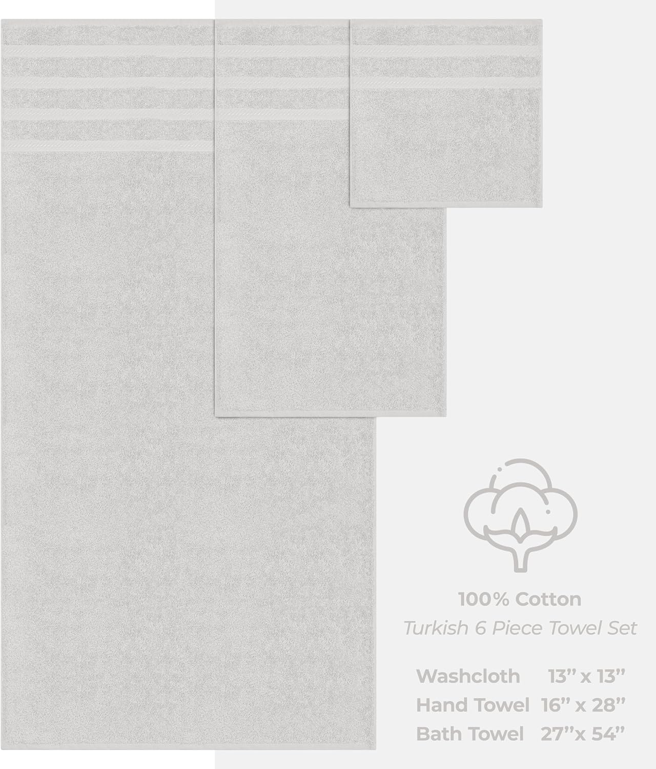 American Soft Linen Luxury 6 Piece Towel Set, 2 Bath Towels 2 Hand Towels 2 Washcloths, 100% Turkish Cotton Towels for Bathroom, Silver Grey Towel Sets image number 2