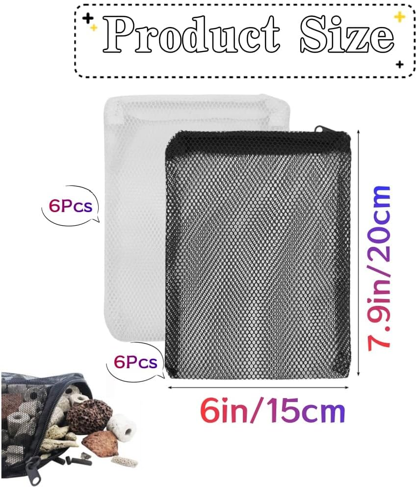 KLHCDUO 12Pcs Reusable Net Fish Tank Filter Bag,5.9 * 7.8In with Zipper Nylon Net Bags for Activated Carbon, Biospheres, Ceramic Rings(White,Black) image number 1