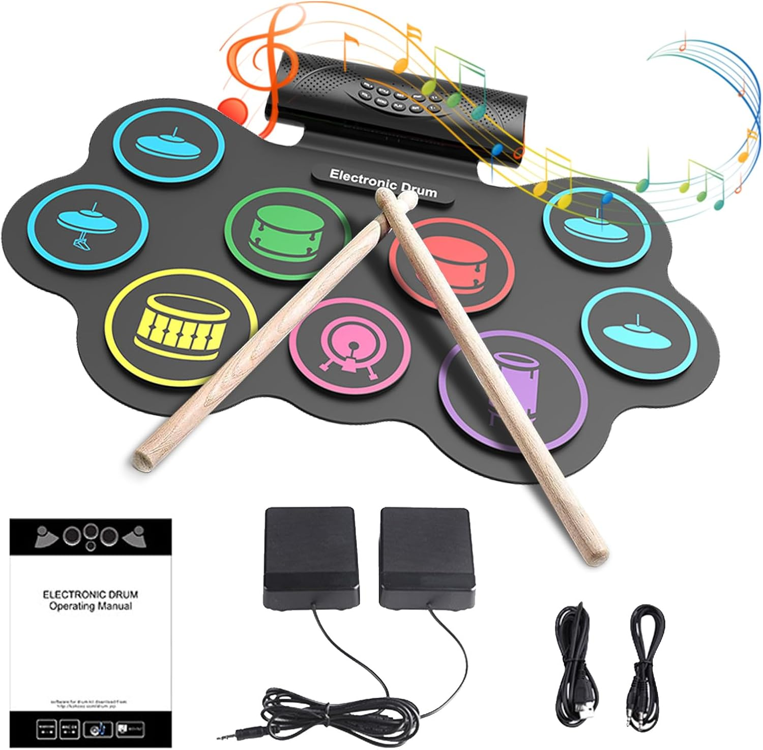 Electronic Drum Set, 9 Practice Drum Pads,Roll-Up Rechargeable Drum Set,Portable Digital Midi Practice Drum Pad for Beginners, Plus