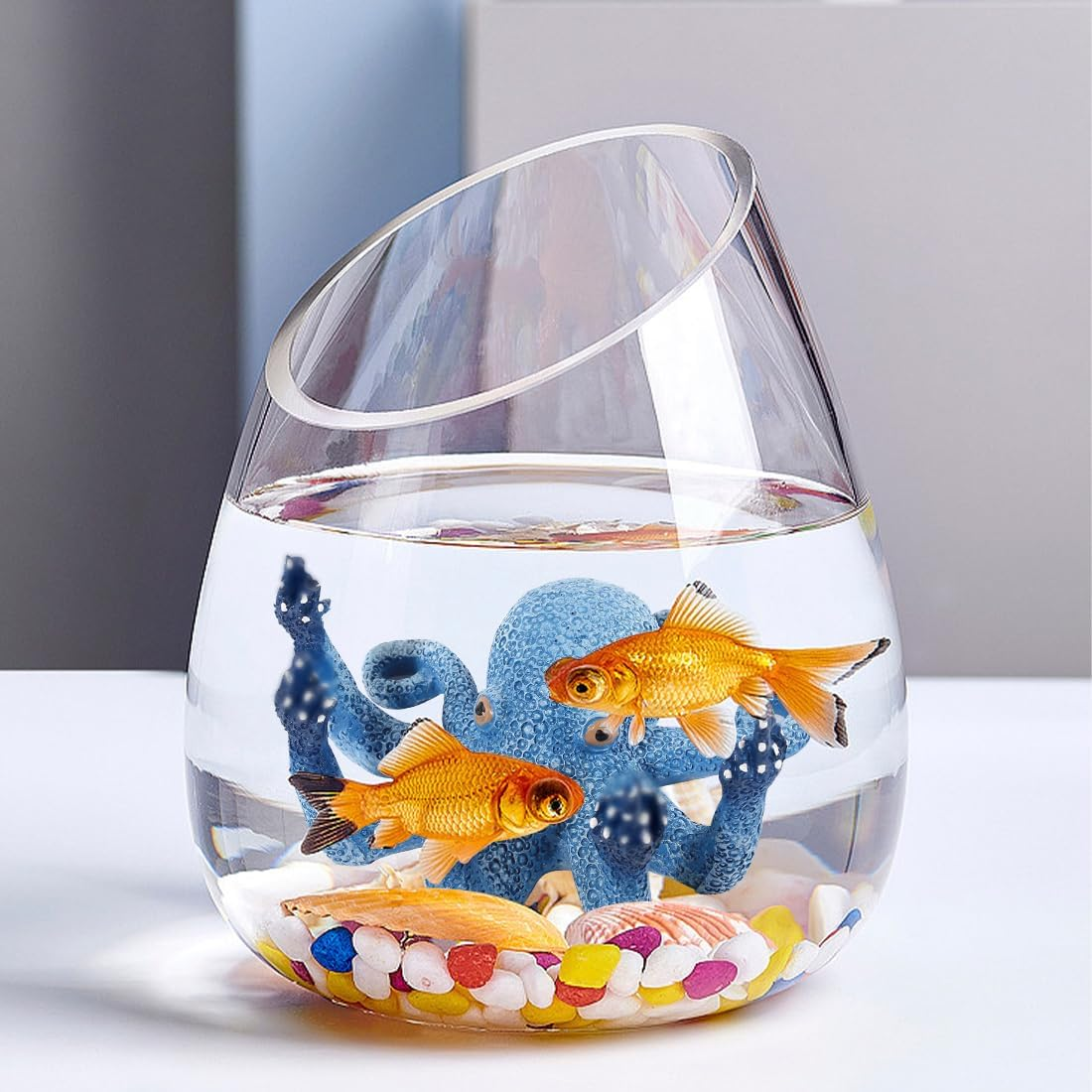 Voyyphixa Octopus Aquarium Decorations Glow Fish Tank Decorations Aquarium Accessories for All Kinds of Fish and Aquatic Pets Resin Decorative Octopus Sculpture Garden Decor Ornaments (Blue Octopus) image number 6