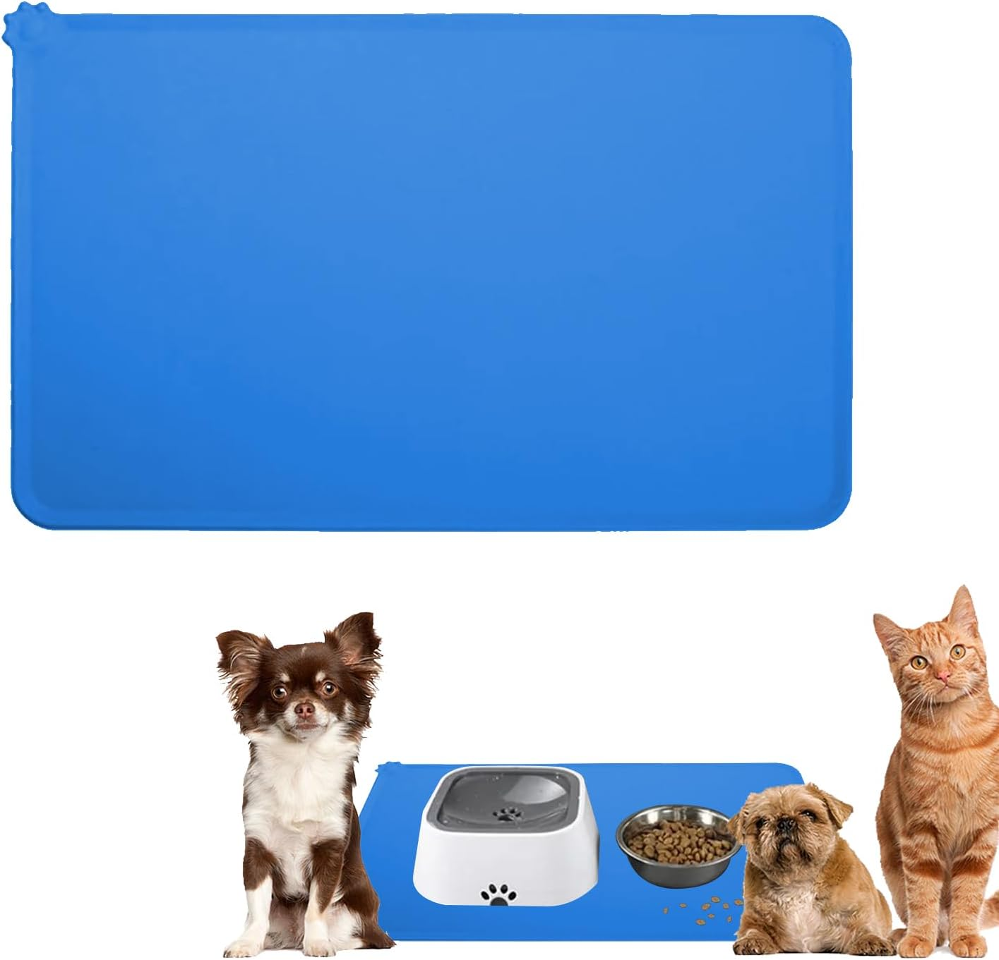 Non-Slip Dog Bowl Mat, Silicone Dog Bowl Mat, Dog Feeding Mat, Silicone Pet Food Mat, Waterproof Cat and Dog Mat, Suitable for Cats and Dogs, Blue, 48 X 30 Cm image number 4