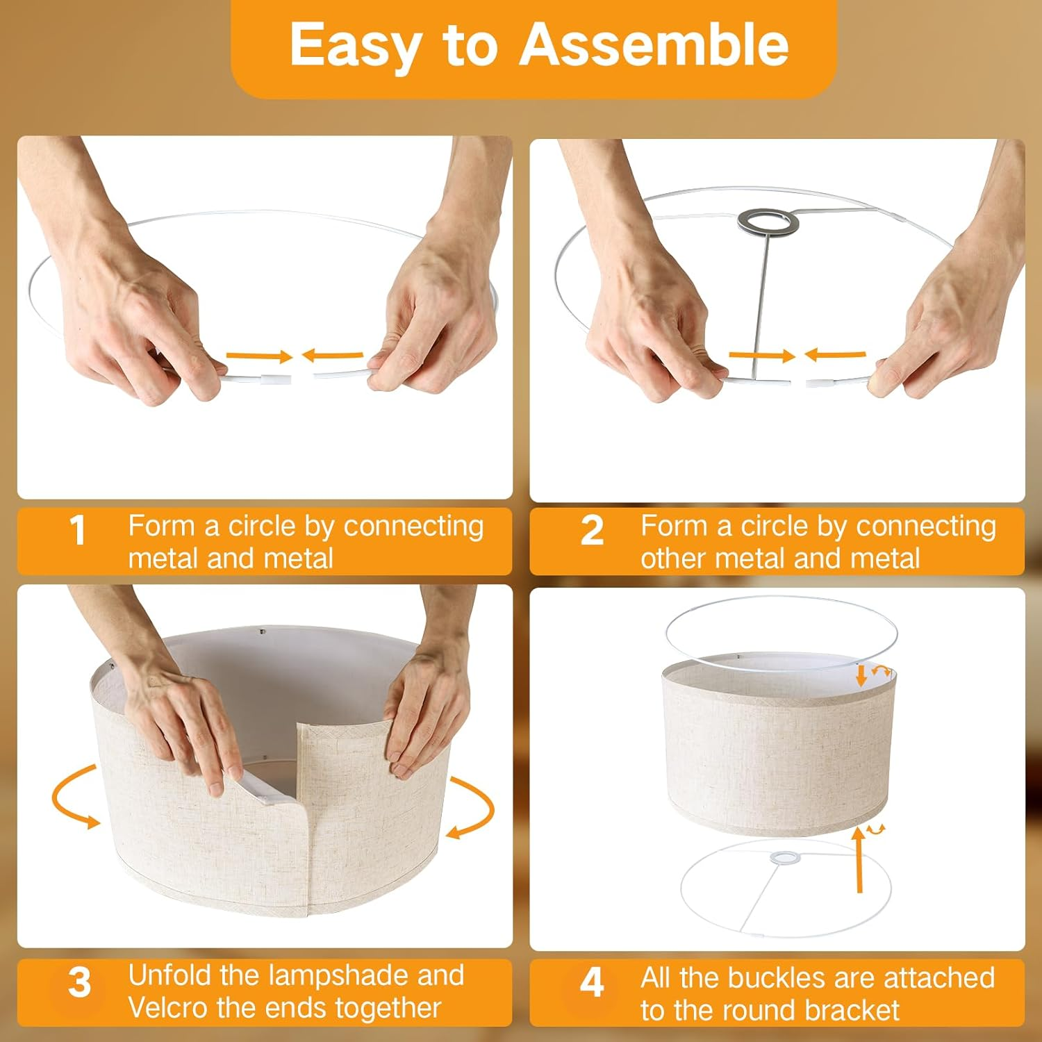 OUTON Beige Large Drum Lamp Shades for Floor Lamps, 17.5" Top X17.5 Bottom X 10" High, Easy to Assemble, Floor Lamps & Torchieres, Replacement Linen Lampshades for Bedside Lamp (1.65" Spider)