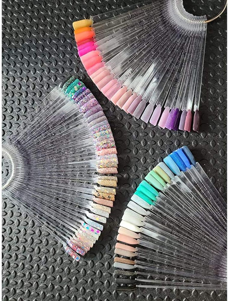 Hedume 12 Set Total 600 Tips Clear Nail Swatches Sticks with Metal Screw Split Ring Holder, Transparent Fan-Shaped Nail Art Tips, Nail Art Supplies for Nail Art Polish Display and Home DIY image number 4