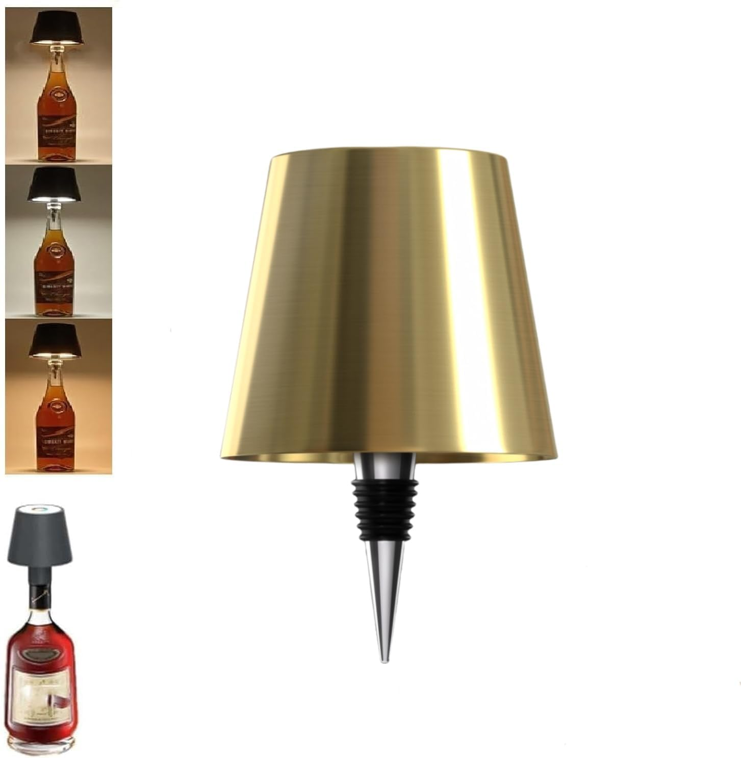 Wireless Bottle Lamp, 3 Color Stepless Dimming, Rechargeable Touch Lamp, Outdoor Table Lamp, Bar Lamp (Gold Plating-Tricolor Light) - Apricot-Tricolor Light image number 4
