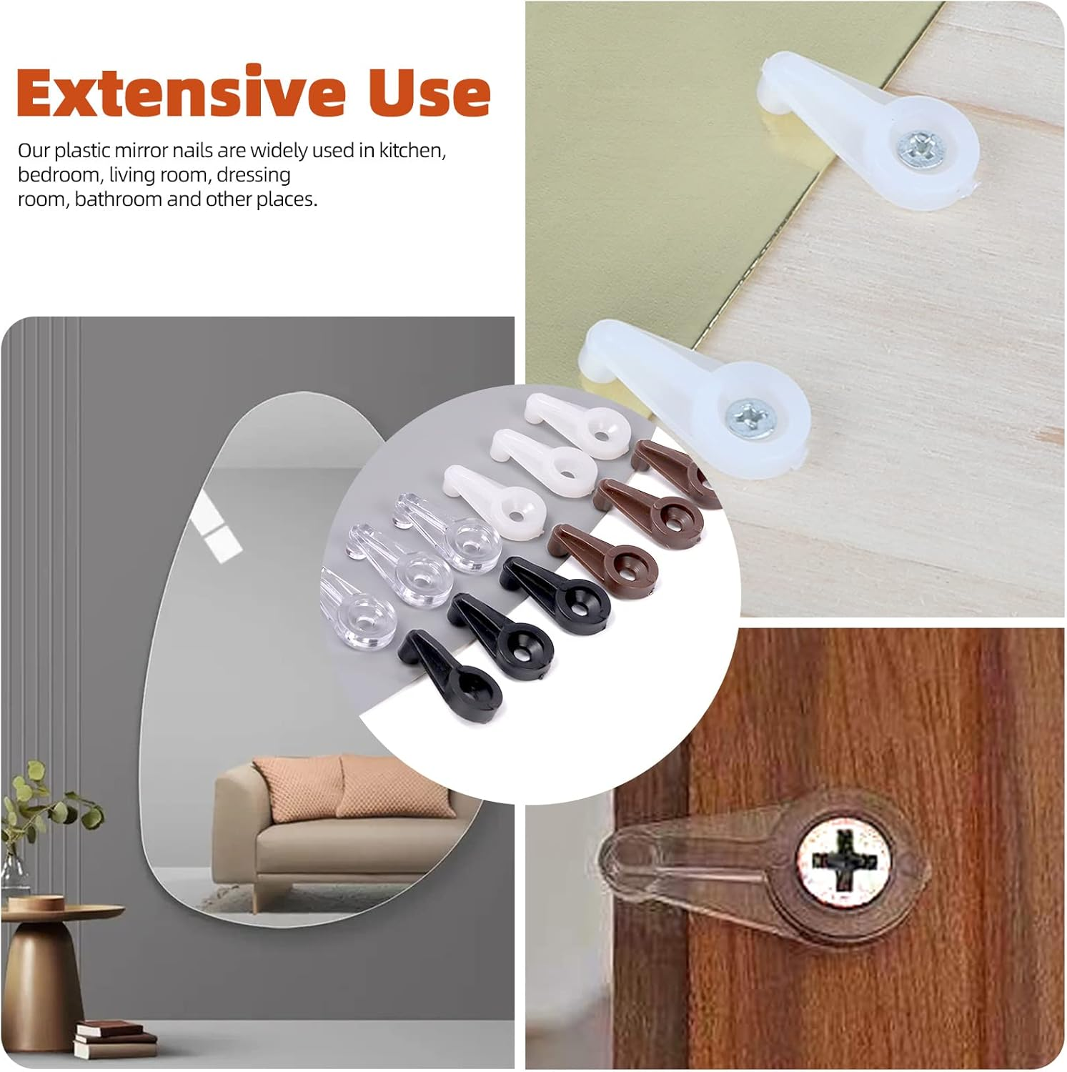 Tanstic 240Pcs Glass Retainer Kit, 4 Colors 4Mm Cabinet Clips, Door Retainer, Plastic Mirror Clips with Screws for Fixing Glass Doors (White/Transparent/Brown/Black) image number 5