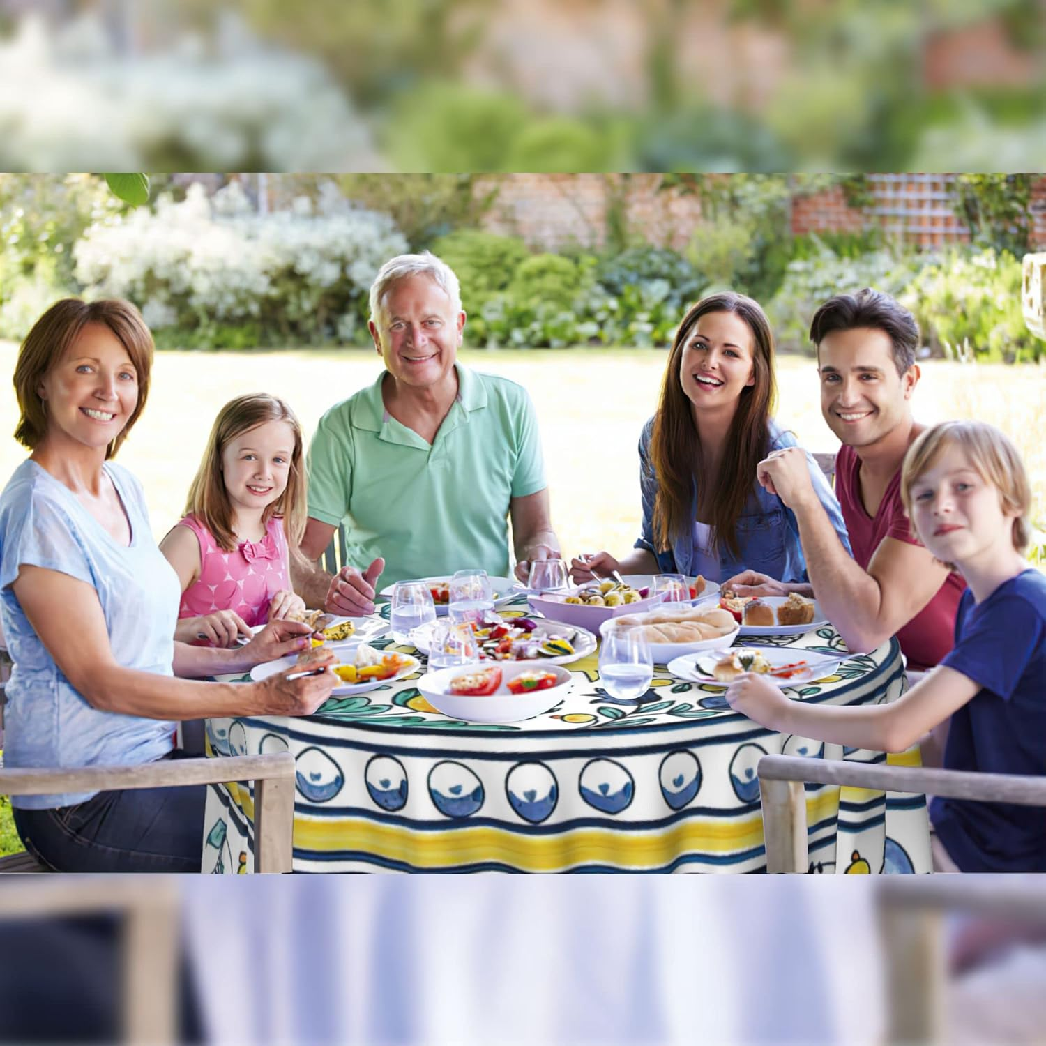 Round Tablecloth 60 Inch, Floral round Table Cloth, Stain Resistance, Water Repellent and Wrinkle-Free, Colorful Flower Circle Tablecloth for Home Kitchen Dining Party Patio Indoor and Outdoor Use image number 6