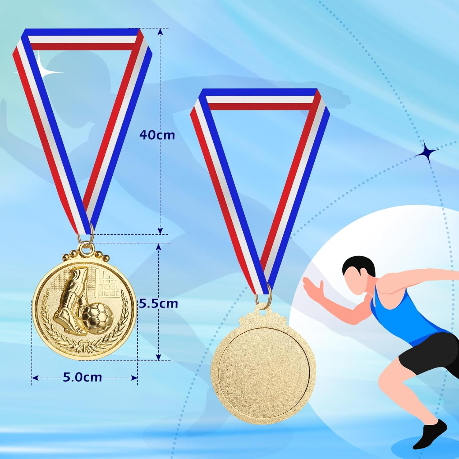 12PCS Gold/Silver/Bronze Medals, Geeric Metal Medal with Neck Ribbons for Kids/Adults/Student/Athlete 1St Medal Winner Medals for Football/Soccer Competition/Sports/Party Decoration image number 1