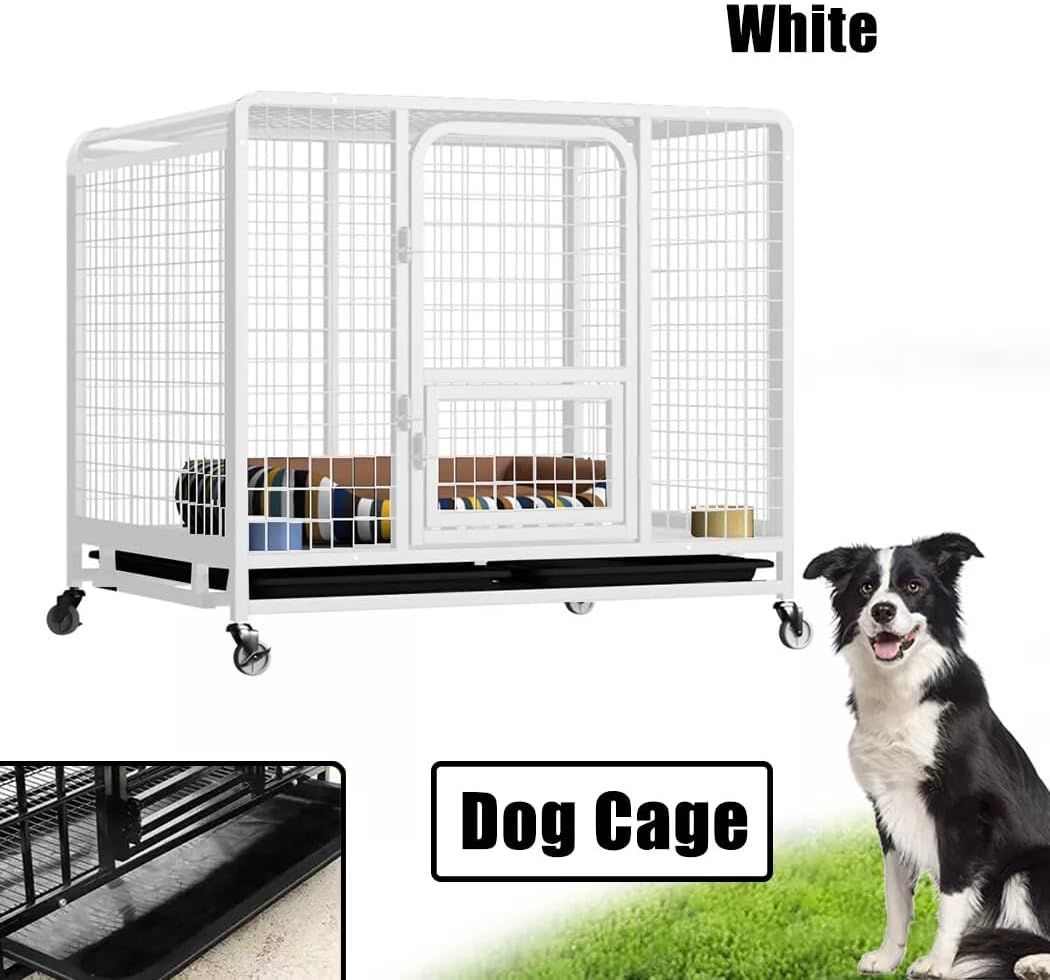 36" Dog Cage Crate,Large Kennel Pet Cage with Removable Tray&4 Rollers,Foldable Cat Puppy Metal Cage Playpen (White) image number 1