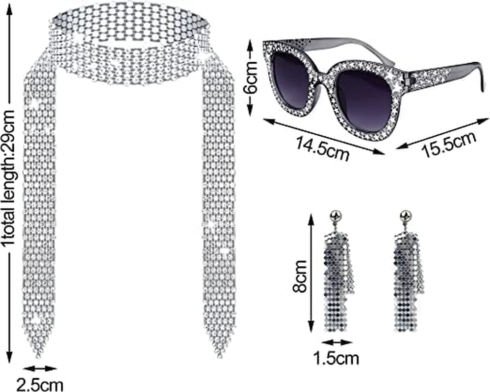 4 Pcs 1970S Disco Costume Set - Accessories, Bling Sunglasses, Long Scarf, Earrings - 70S Women'S Jewellery Sets for Party, Fancy Dress Kit, Retro Cosplay Outfits image number 2