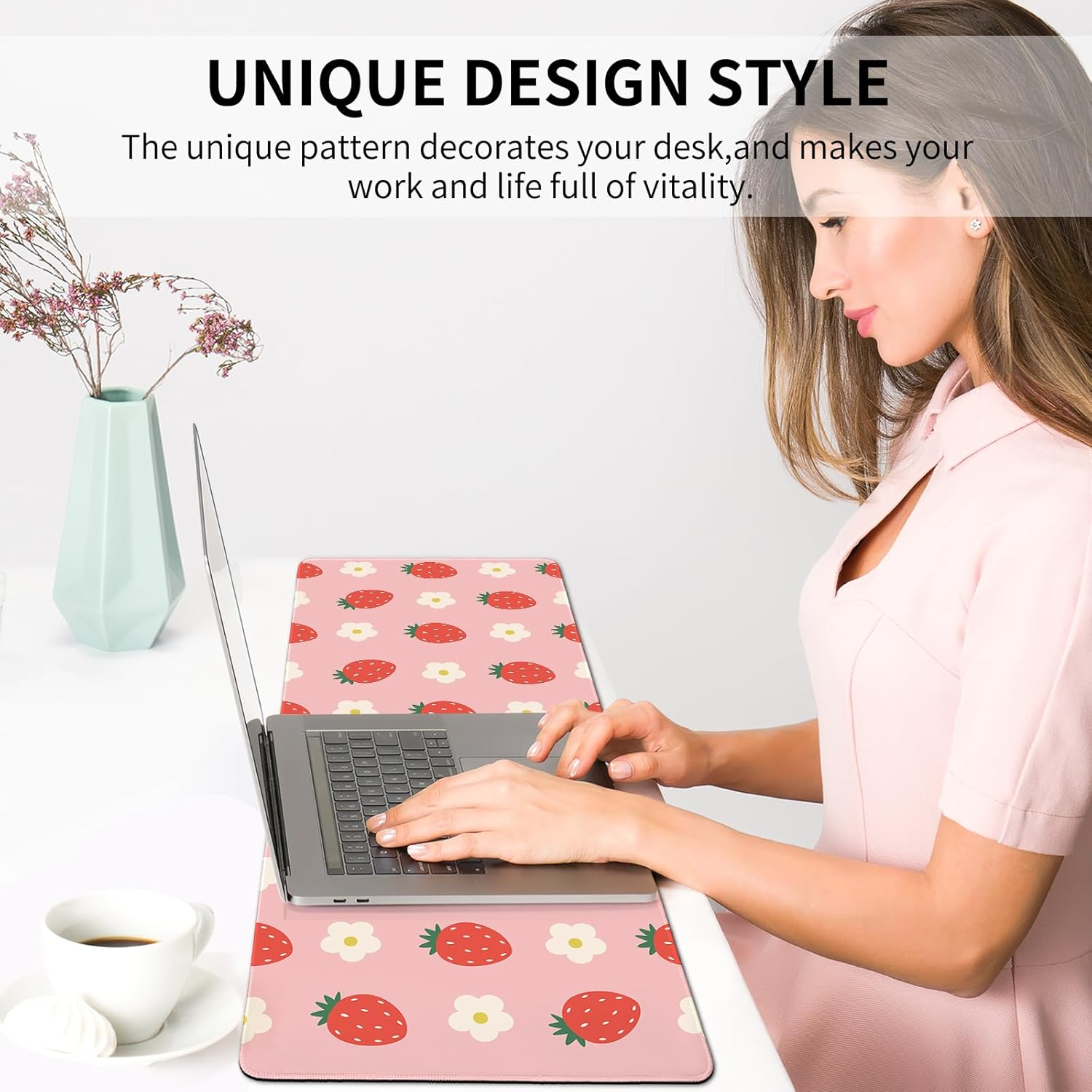 Cute Large Mouse Pad, Aesthetic Mouse Mat with Waterproof and Non-Slip Rubber Base,Gaming Mouse Mat for Daily Office,Home,Desk Pad Mat, 80Cm*30Cm*3Mm(31.5X11.9In), Xl,Pink Strawberry image number 4