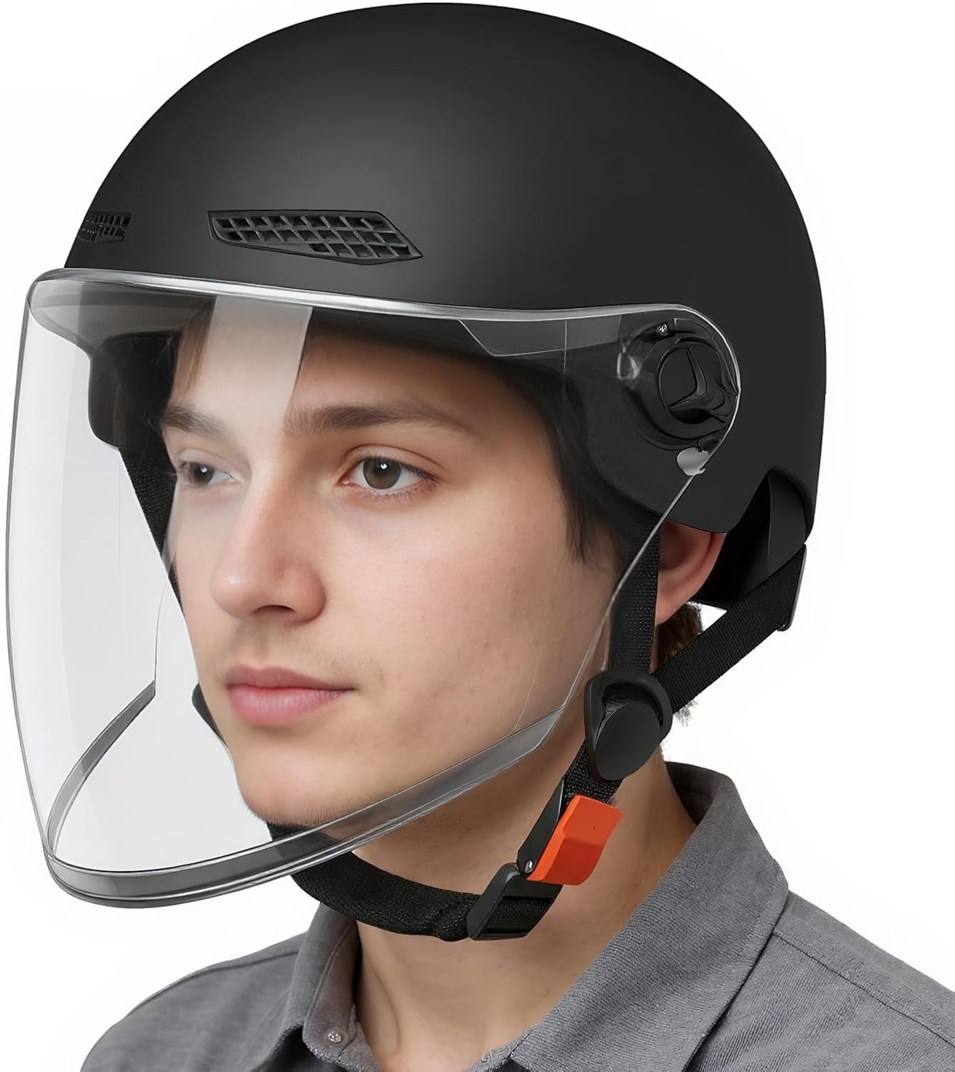 Motorcycle Half Helmet for Men | Open Face Helmet | Retro Open Face Quick Release Sun Protection Hat for Riding Motor ATV Scooter Racing Motocross Youth