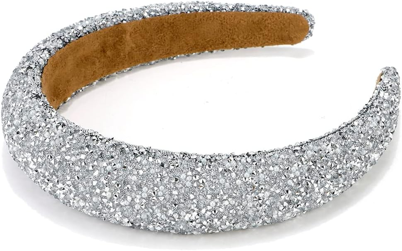 Silver Rhinestone Headband for Women, Padded Head Bands for Women'S Hair, Non Slip Sequin Diamond Headband, Glitter Sparkle Jeweled Headband, Girls Hair Accessories image number 2