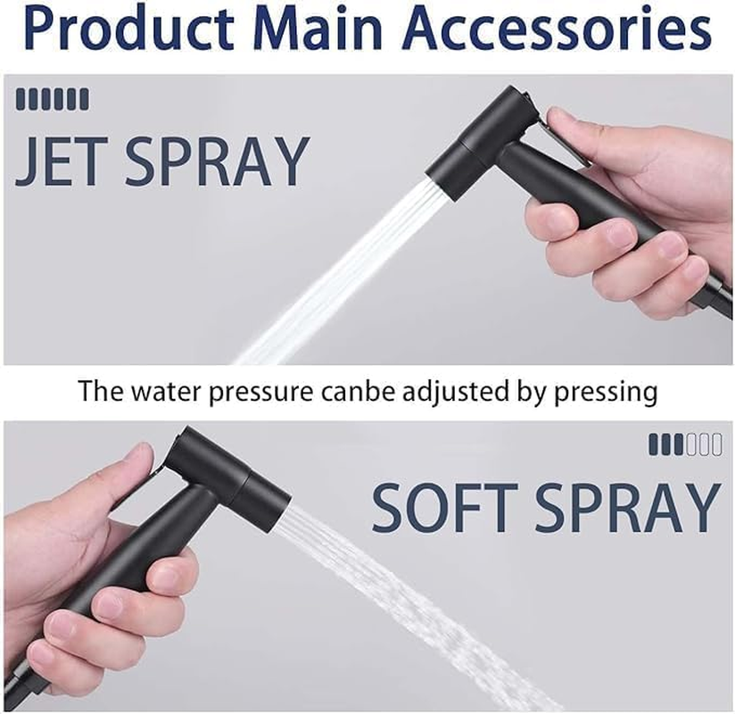 Handheld Bidet Sprayer for Toilet, Spray Attachment with Hose for Feminine Wash, Baby Cloth Diaper Washer, Stainless Steel Cleaner and Shower Sprayer for Pet, Bathroom or Toilet (Black) - Black image number 6