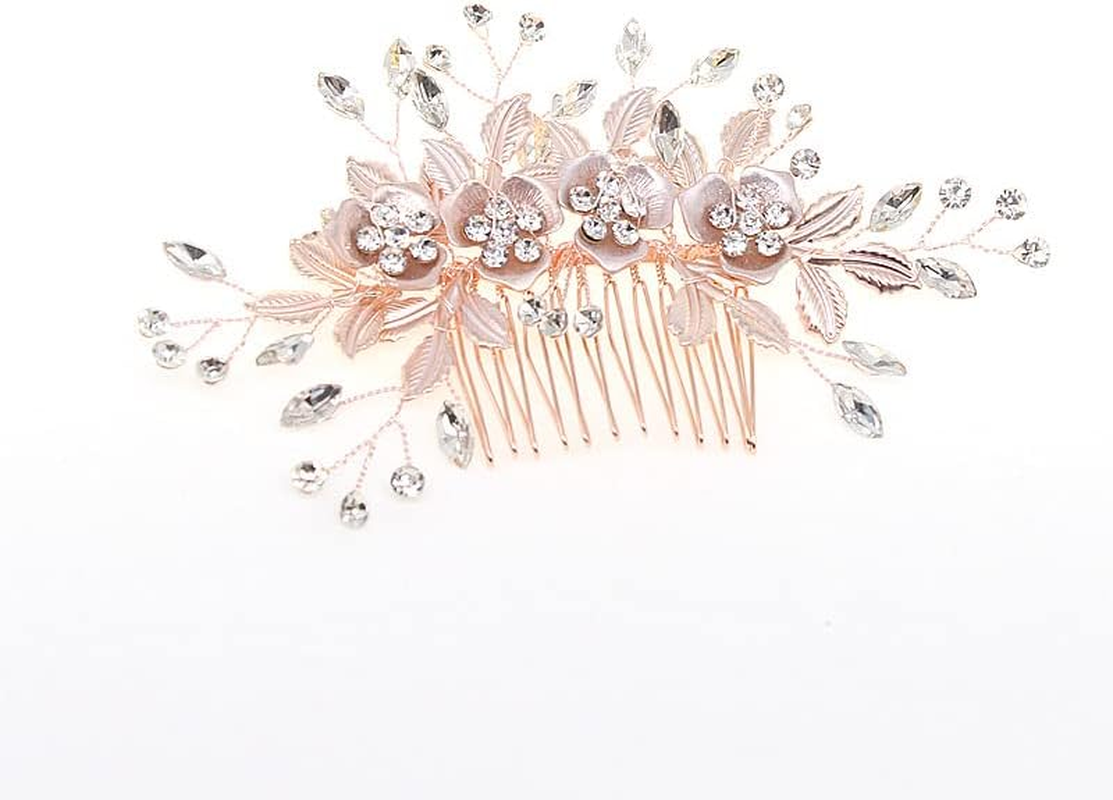 CENPEK Wedding Hair Pin for Women Rose Gold Rhinestone Wedding Hair Pin Handmade Floral Rhinestone Headpiece for Bride Bridesmaids Hair Pin image number 6