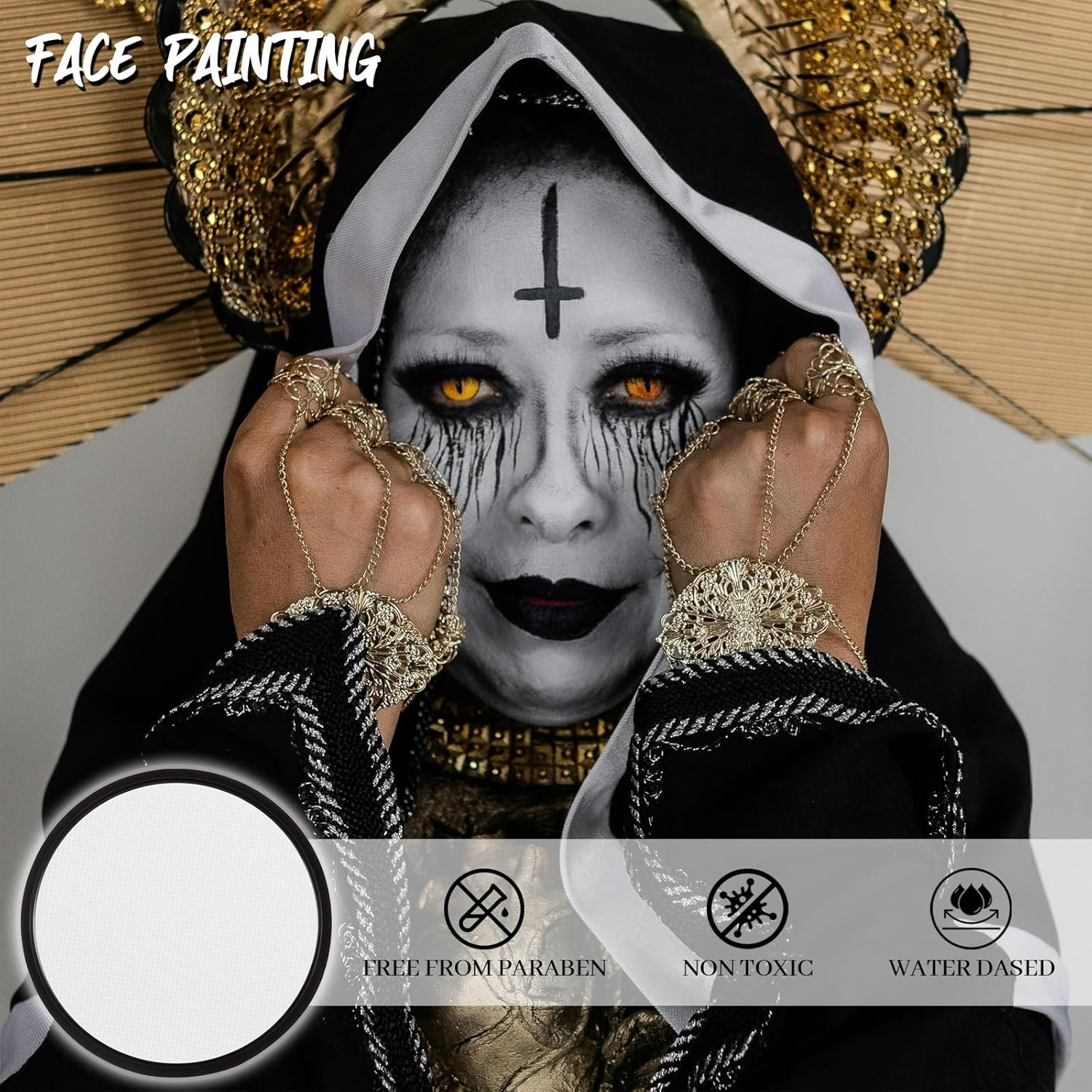 YBUETE White Face Body Painting,Water-Based Face Face Paints Makeup Palette for Adults Party,Professional Non Toxic Painting for Halloween SFX Skeleton Vampire Joker Zombie Goth Cosplay Makeup - Blue image number 2