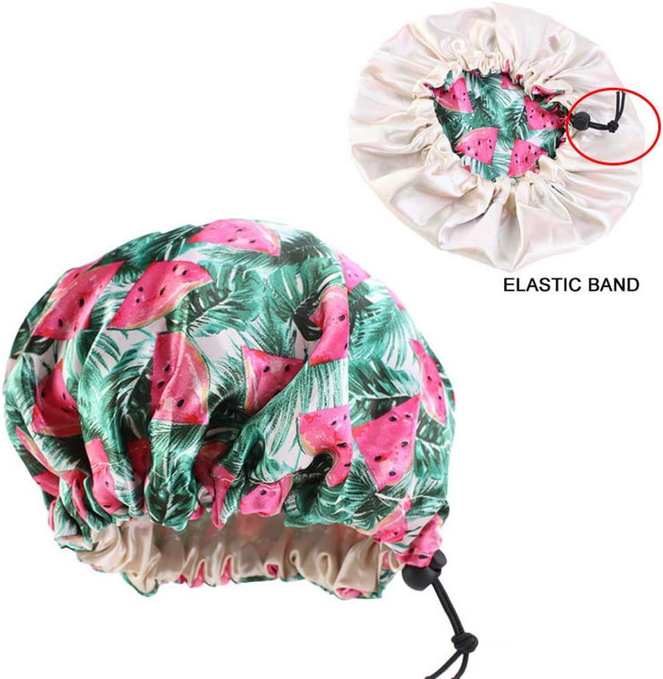 COMVIP Children Adjustable Bathing Cap Elastic Flower Satin Bonnet C: Green image number 3