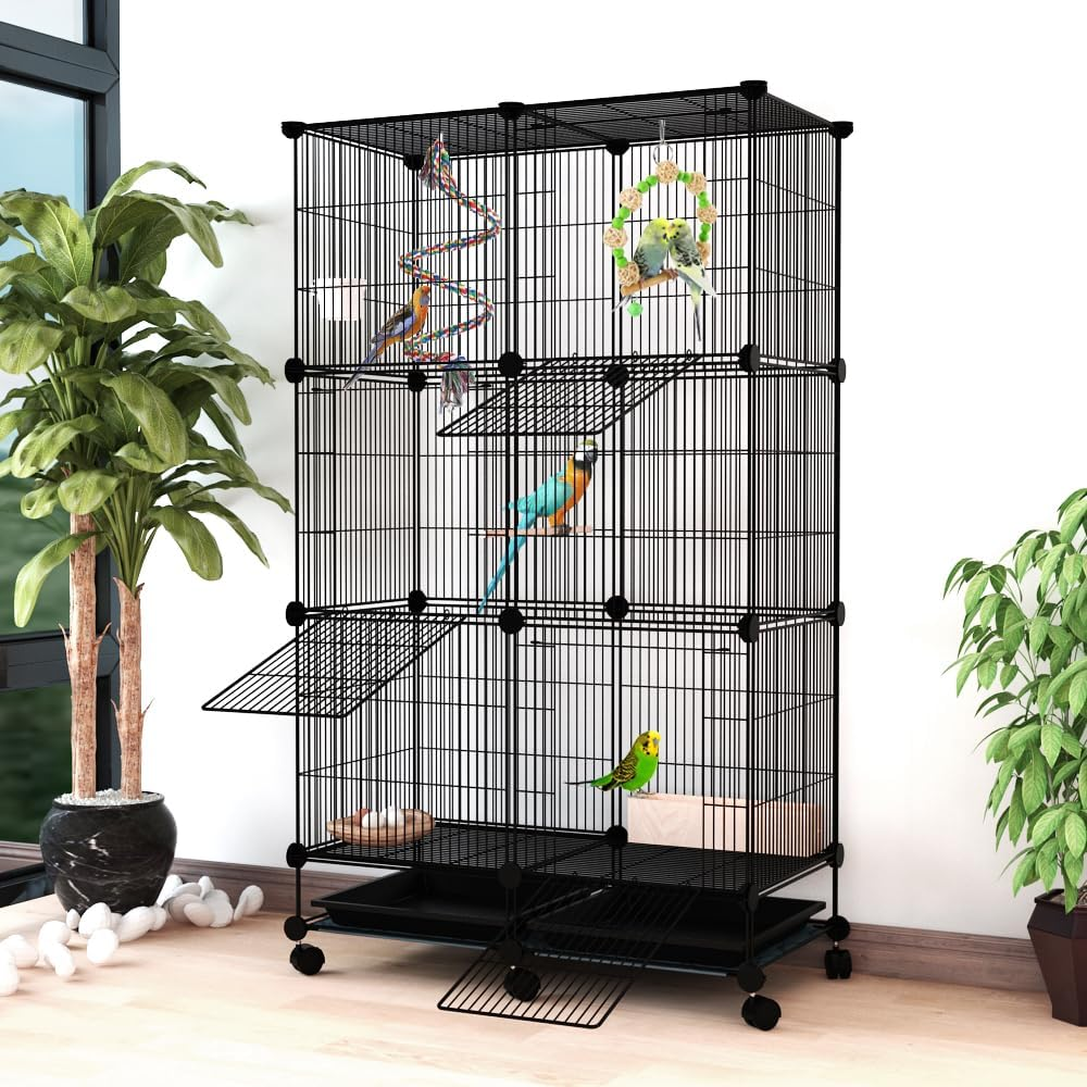 Large Bird Cage Crate DIY Metal Wire Bird Cage with Pulley, Tray for Small and Medium Bird -48.4X27.5 X13.7 Inches image number 4