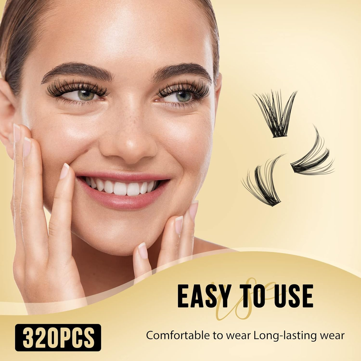 QUEWEL Lash Clusters 320Pcs 40D D Curl Mix9-16Mm Individual Eyelashes Clusters Wispy DIY Eyelash Extension Thin Band Soft Black Cruelty-Free Cluster Lashes - Black-30+40D-Kit image number 4