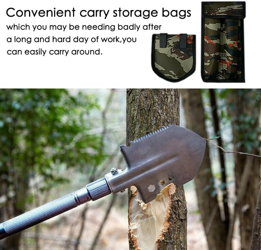 Leona Co Multi Purpose Survival Shovel, Military Foldable Camping Shovel Multitool, Tactical Shovel with Collapsible Spade for Trenching, Hiking, Car Emergency