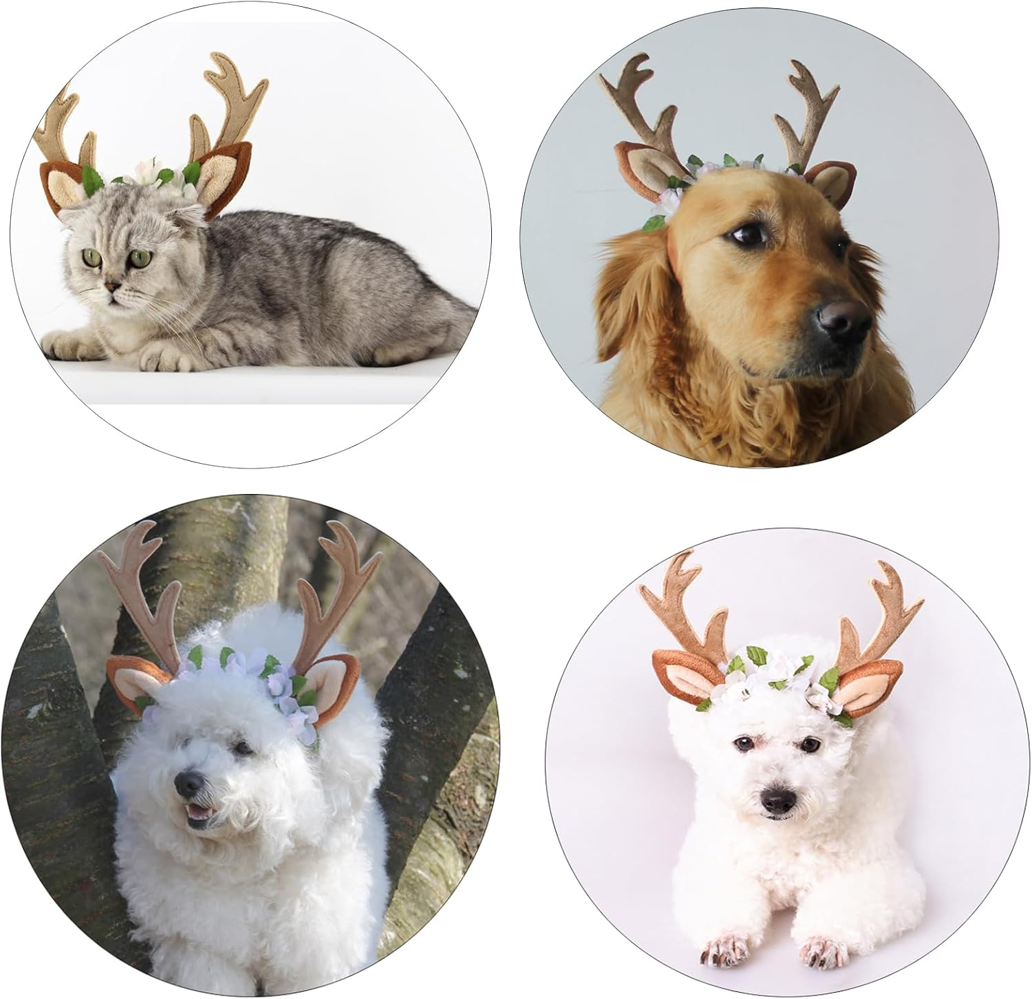 Adjustable Christmas Pet Deer Antlers Headbands Dog Reindeer Head Band Elk Headwear Cosplay Costume for Cat Puppy Pet &hellip; (Floral, L) image number 2