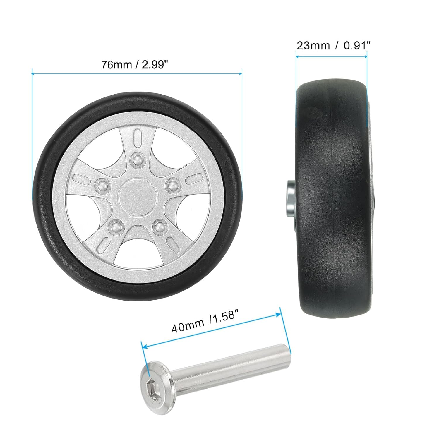 Uxcell Replacement Luggage Suitcase Wheels Repair Kit, 76Mmx23Mm Wear-Resistant & Mute 360 Swivel Caster Wheels