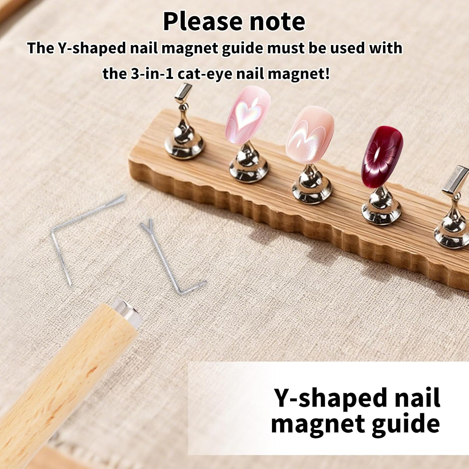 8Pcs 3-In-1 Cat Eye Nail Magnet Tool Set, Including Wooden Handle Magnetic Pen Steel Ball Tip Pen Y & Rabbit Shape Magnets for Cat Eye Gel Polish DIY Home Nail Salon Use image number 1