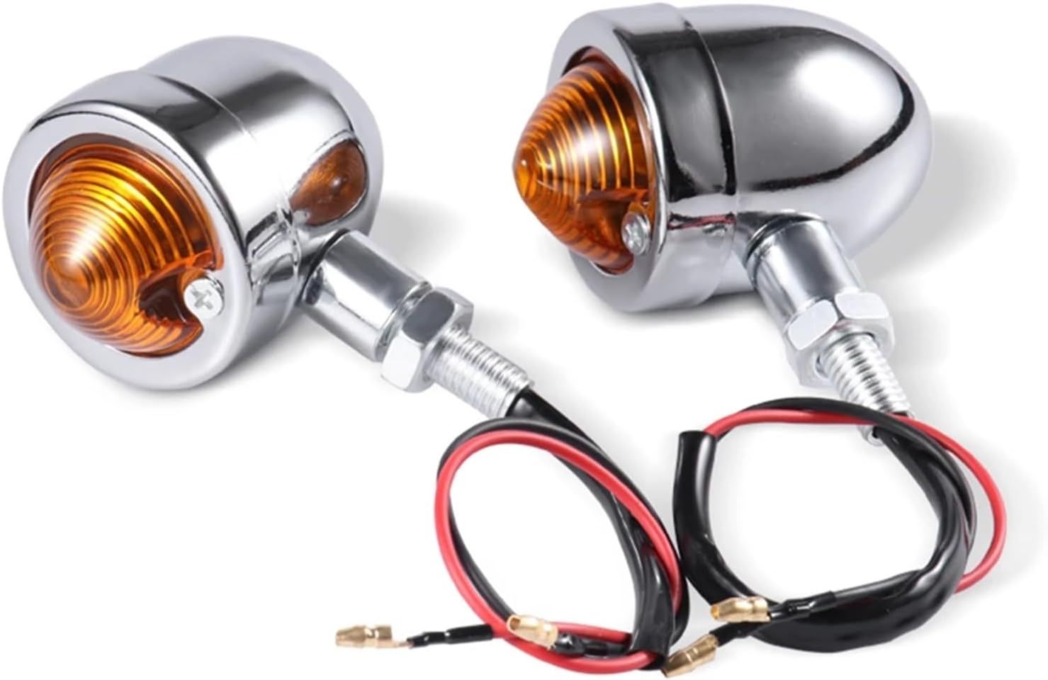 Motorcycle Blinkers Chopper Cafe Racer Motorbike Turn Signal Lights Scooters Metal Indicator 12V Black Chrome Color Motorbike Turning Indicator(Chrome-Amber)