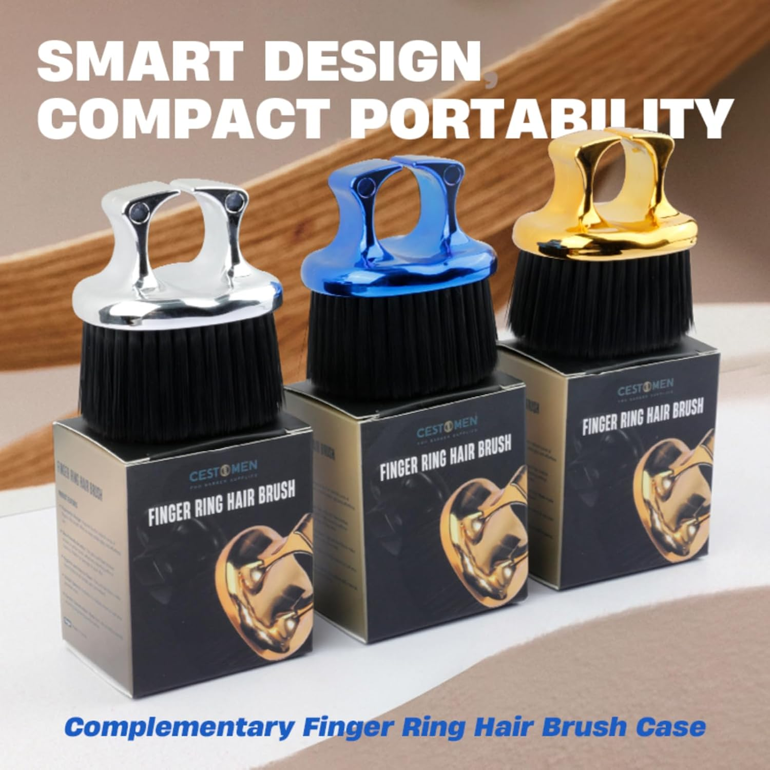 Knuckle Brush for Barbers, Barber Fade Brush Barber Beard Brush Soft Bristles for Men Beauty Salons Home Use (Gold) - Silver image number 6