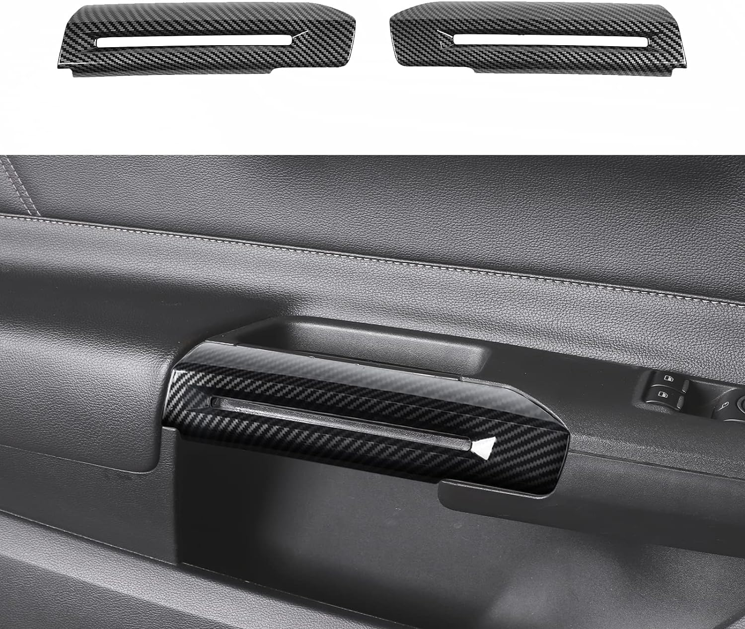 2PCS Carbon Fiber Inner Door Handle Trim Cover Interior Decoration Accessories Fit for Ford Mustang 2015-2024 image number 2