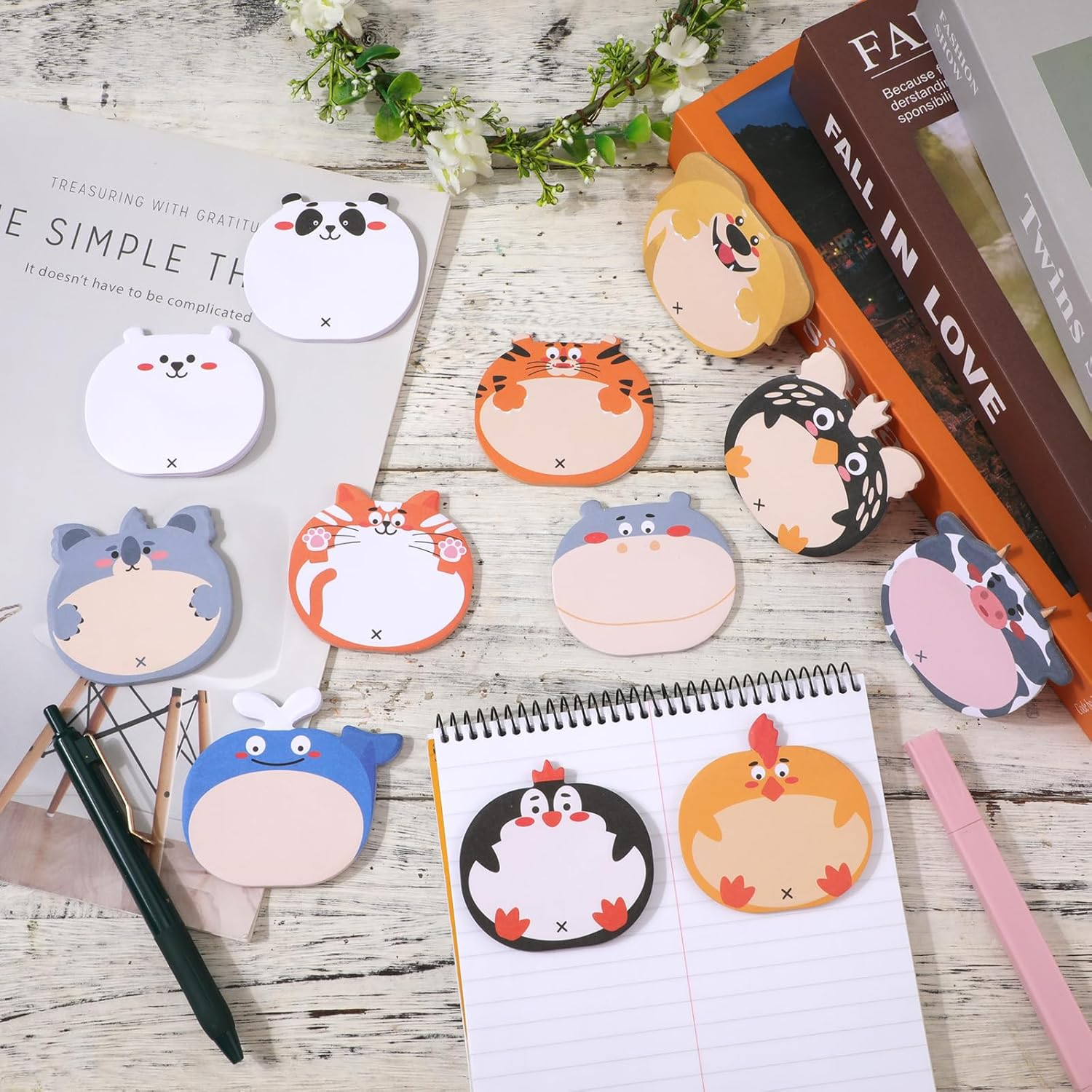 Cute Sticky Notes, 24 Pieces Cartoon Animals Sticky Kawaii Notes Fun Sticky Notes Cute Notepads Last Day of School Stationery Supplies for Office Kids Students Roommates Tab image number 3