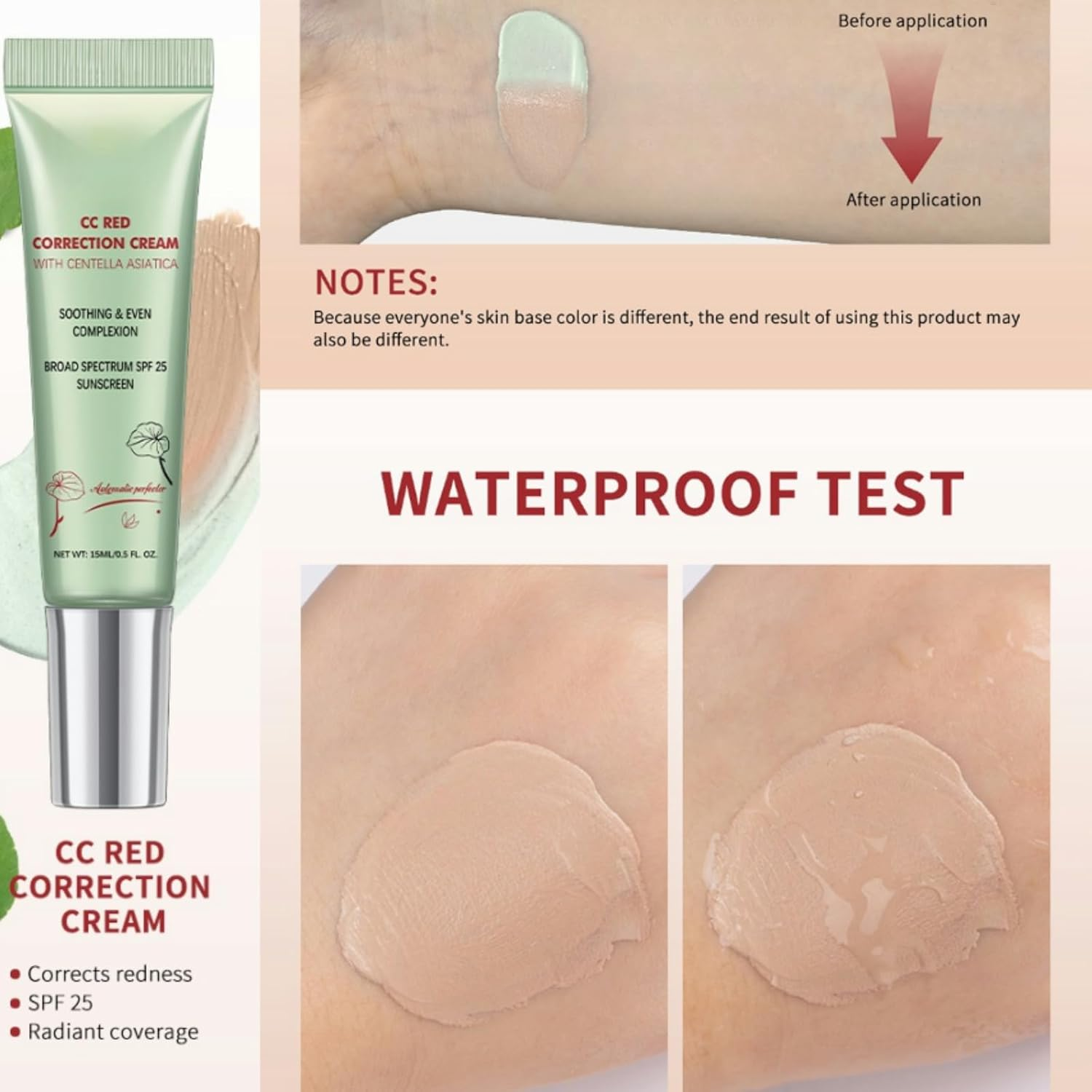 CC Cream with SPF 25, Lightweight Hydrating Foundation, Evens Skin Tone & Refines Texture, 15Ml/0.5Fl.Oz, Moisturizing Concealer & Pre-Makeup Primer for All Skin Types - Green image number 2