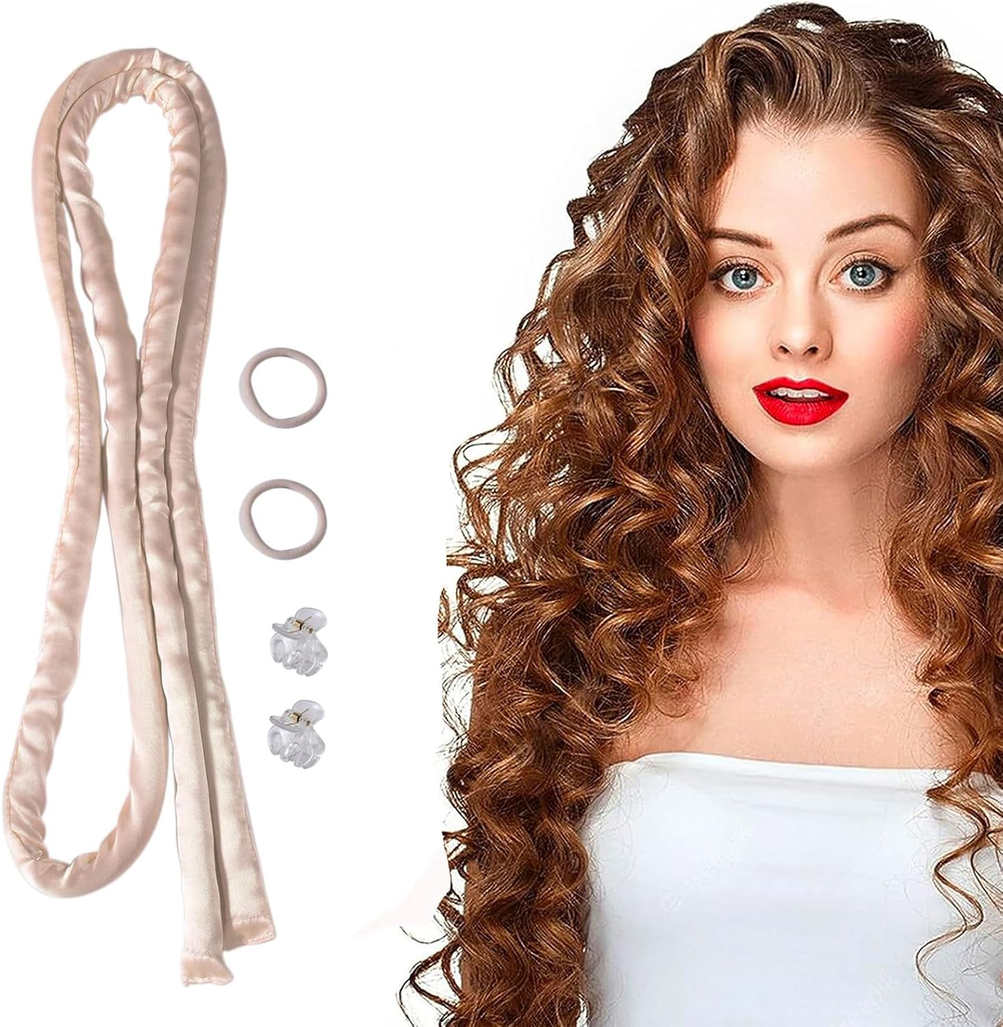 Ruzister Heaterless Small Curling Rods Headband, No Heat Curls for Sleeping, No Hot Thin Curls Headband for Long Hair and Short Hair, Beige