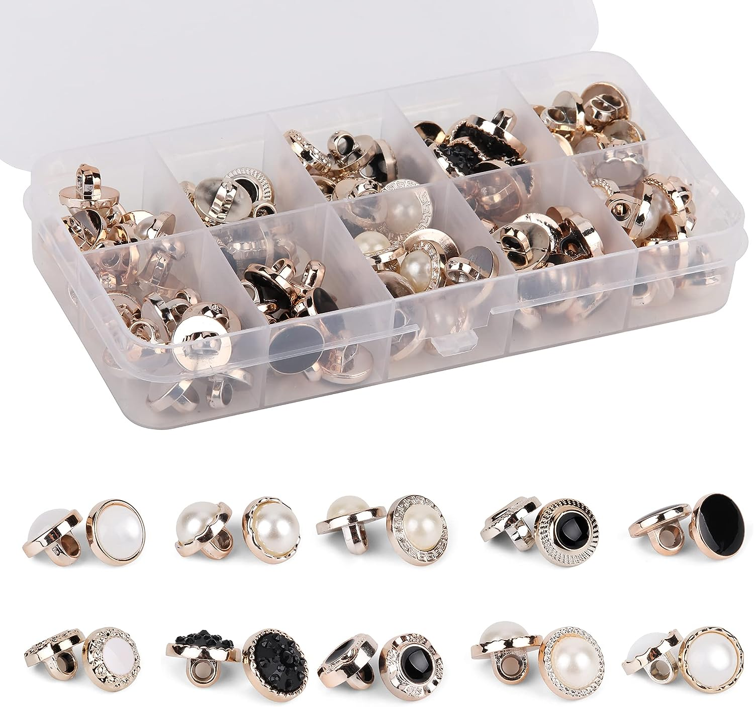 100Pcs round Assorted Pearl Buttons, Resin White Pearl Button, Vintage Clothes Sewing Button(10Mm,11Mm,12Mm) with Storage Box, for Crafts Wedding Dress DIY Project image number 1