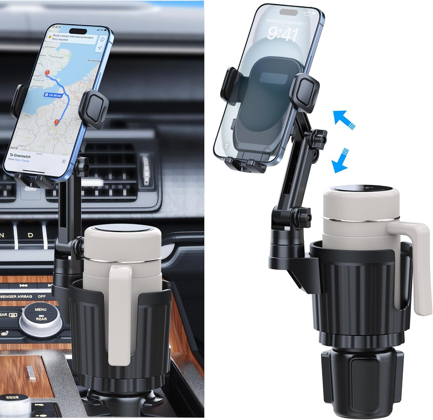Peastrex Car Cup Phone Holder Mount（Bottle Friendly） Adjustment Long Arm 360 Degree Swivel Cell Phone Holder Cradles Compatible with Iphone Samsung Google and All 4.0-7.0 Inches Smartphones image number 3
