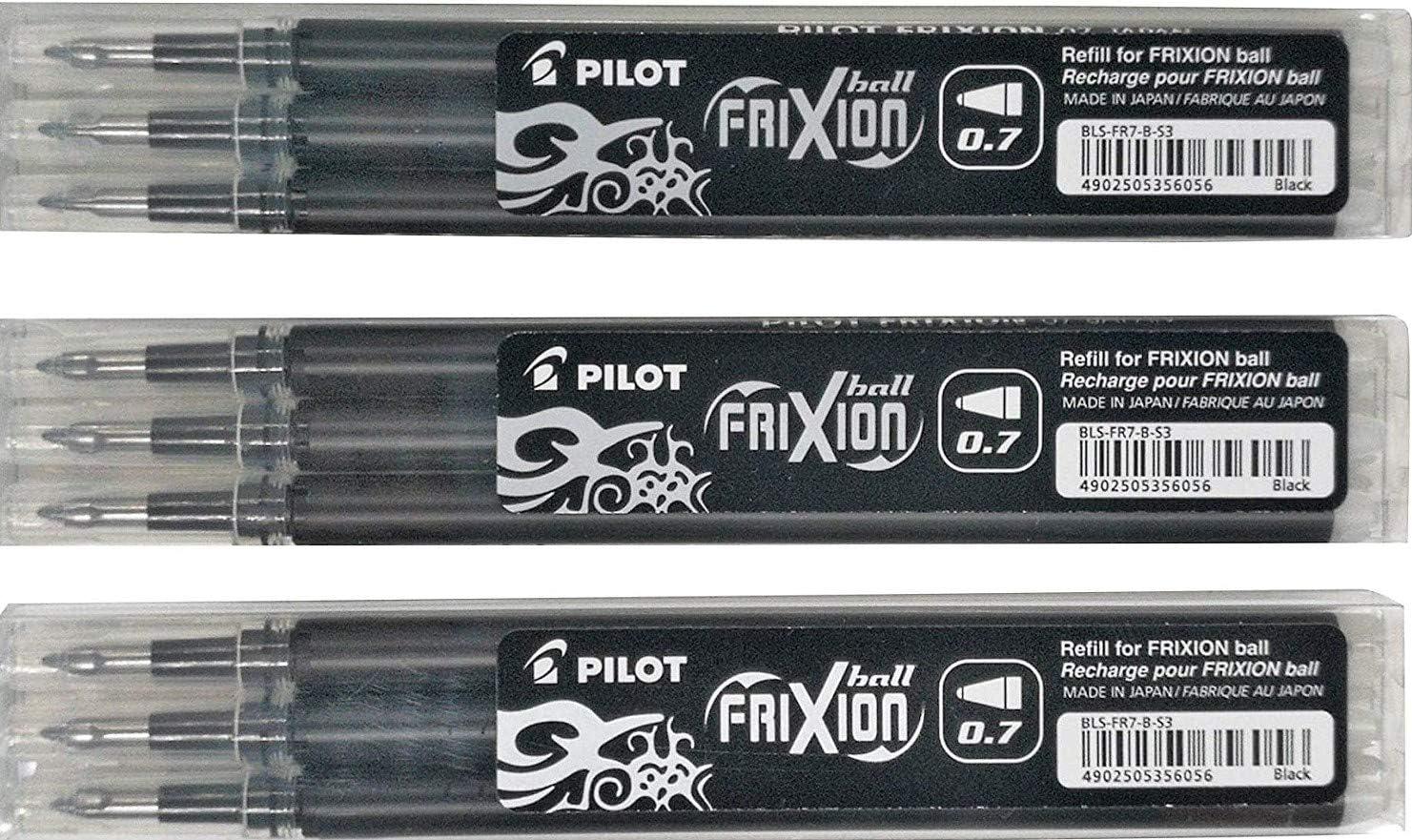Pilot Frixion Erasable Pens Refill, 9 Refill Bundle Black Gel Ink Fine Point 07 (Black)