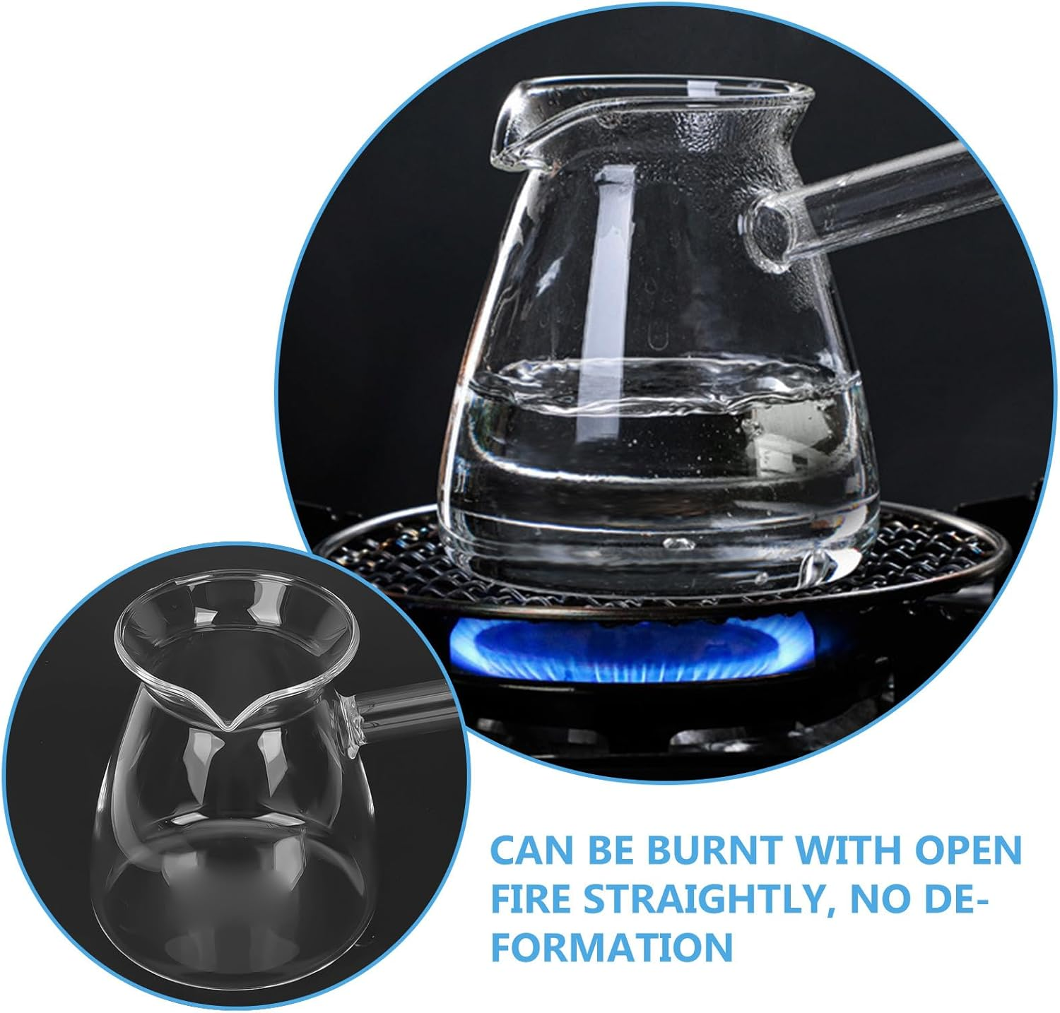 ULTECHNOVO Transparent Thickened Glass Turkish Coffee Pot with Side Handle Heat-Resistant Borosilicate Stove Pot for Tea Brewing Milk Warming and Household Use