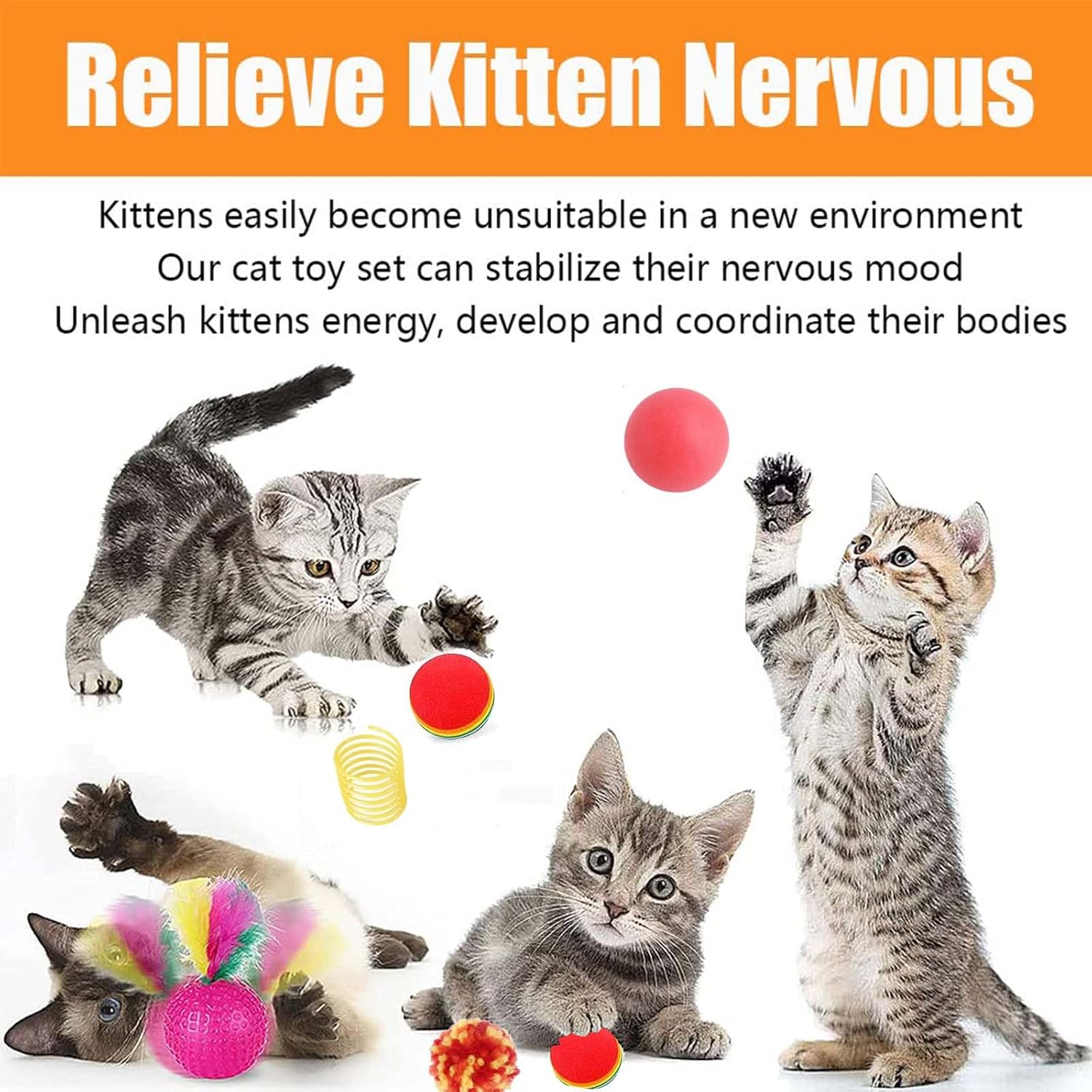 22-Piece Interactive Cat Toys Set for Indoor Cats with Collapsible Tunnel, Feather Teaser Wand, Crinkle Balls - Multi-Color Kitten to Adult Cat Toys (All Breeds)