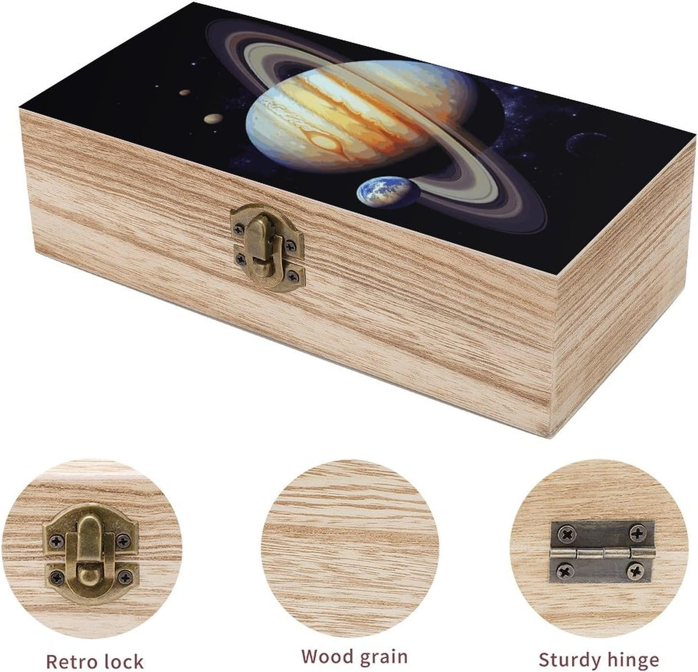 Planet Jupiter Wooden Box Wood Wedding Keepsake Boxes with Lids Small Decorative Boxes Lightweight Wooden Memory Storage Box for Crafts Keepsakes Jewelry Photo Letter Storage image number 5