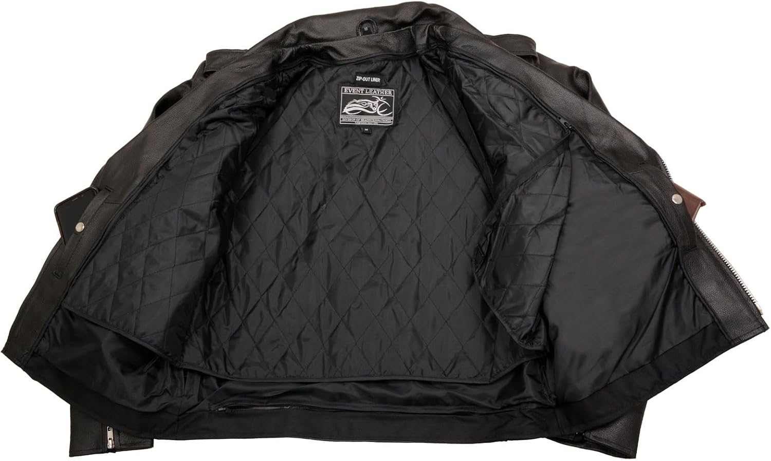 Event Biker Leather Mens EL5411 Black Classic Side Lace Jacket, Black, 4X-Large US image number 5