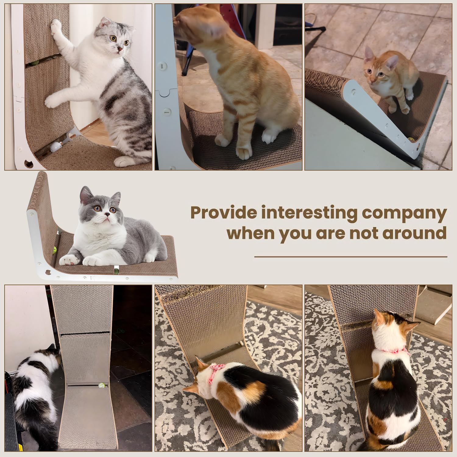 Cat Scratcher, Vertical Cat Scratching Board, 23.6 Inch/60 Cm L-Shape Cat Scratch Pads, Wall-Mount Cat Scratchers for Indoor Cats, with Built-In Catnip Toy Balls, Suitable for Large and Small Cats